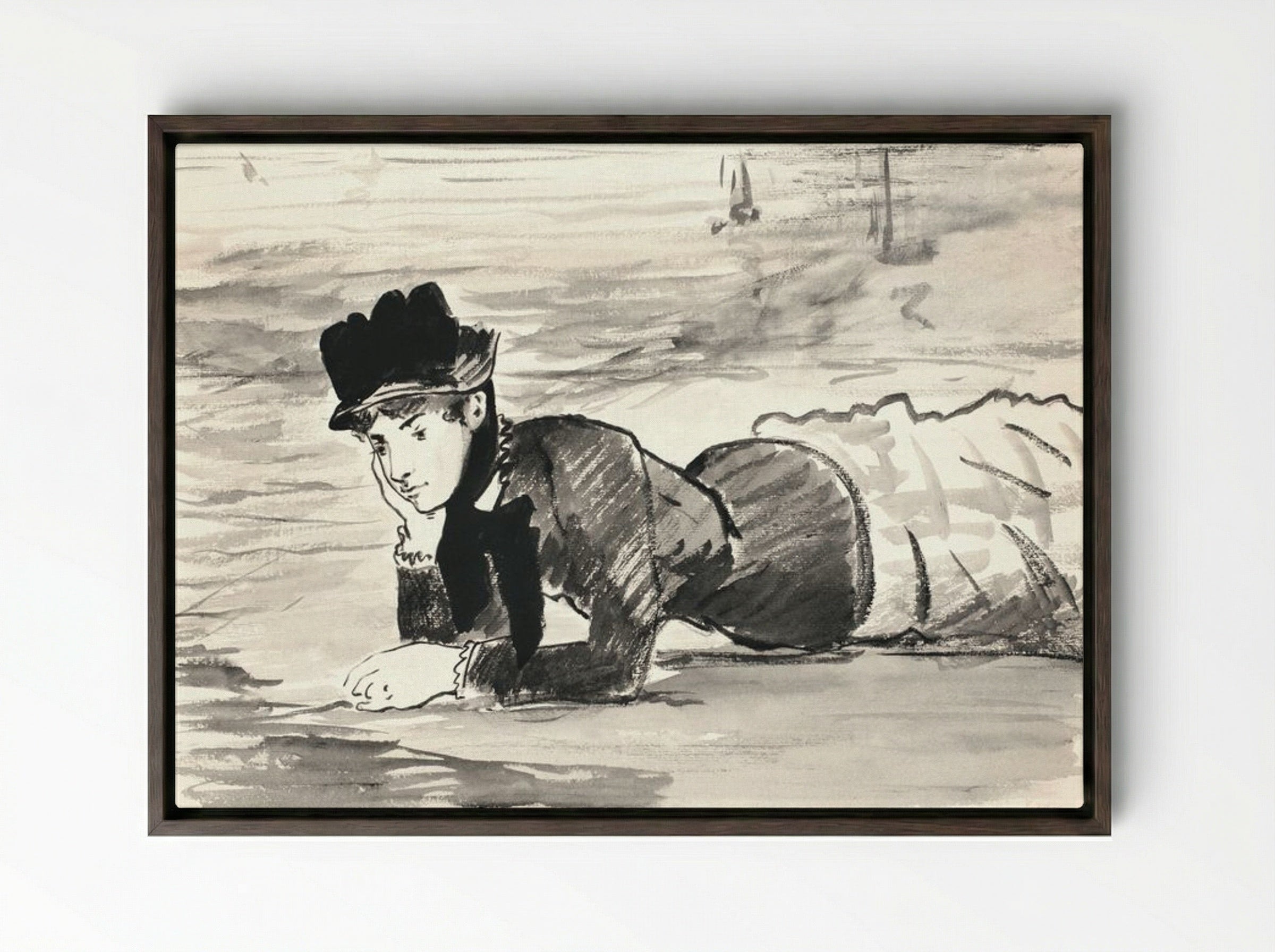 Annabel Lee - Édouard Manet - Framed Canvas Dark Wood