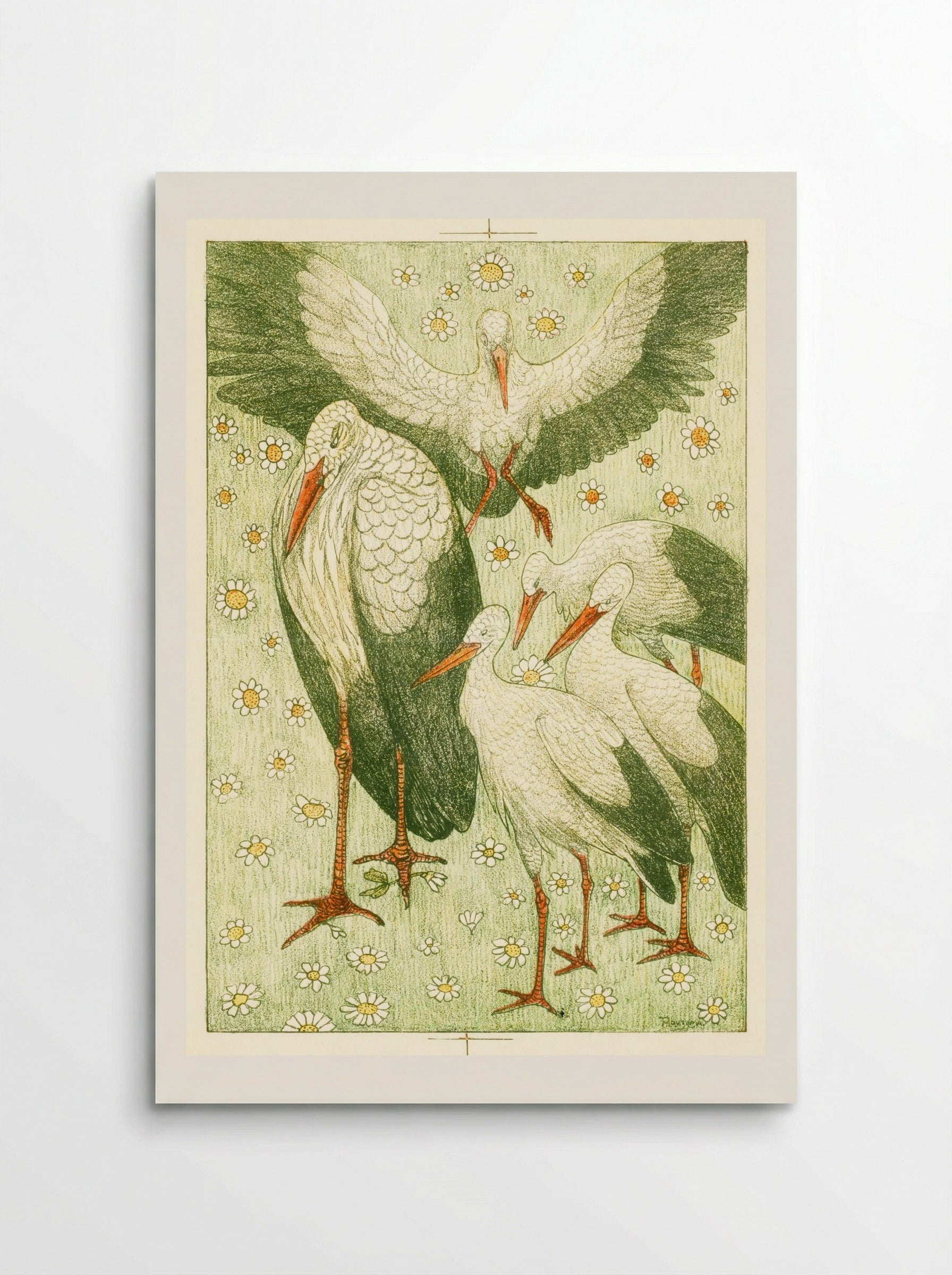 Vijf ooievaars in een wei (Five Storks in a Meadow) - Theo van Hoytema - Poster