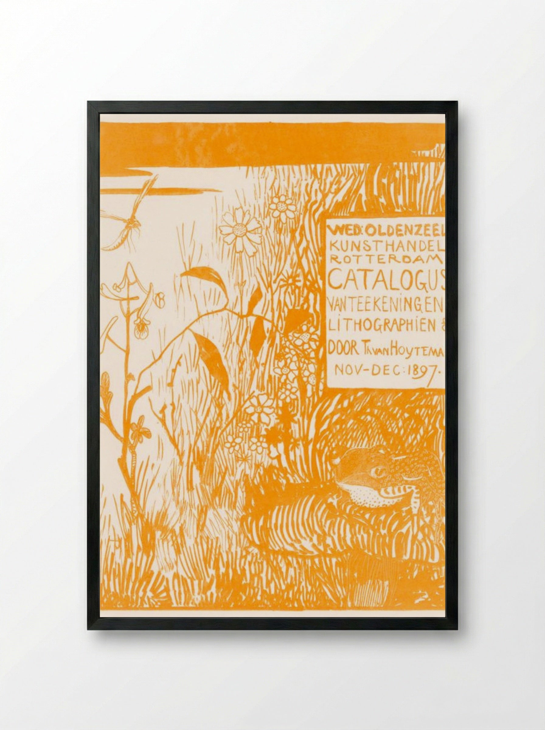 Catalogus Omslag met Pad en Libelle (Catalogue Cover with Frog and Dragonfly) - Theo van Hoytema - Framed Print Black