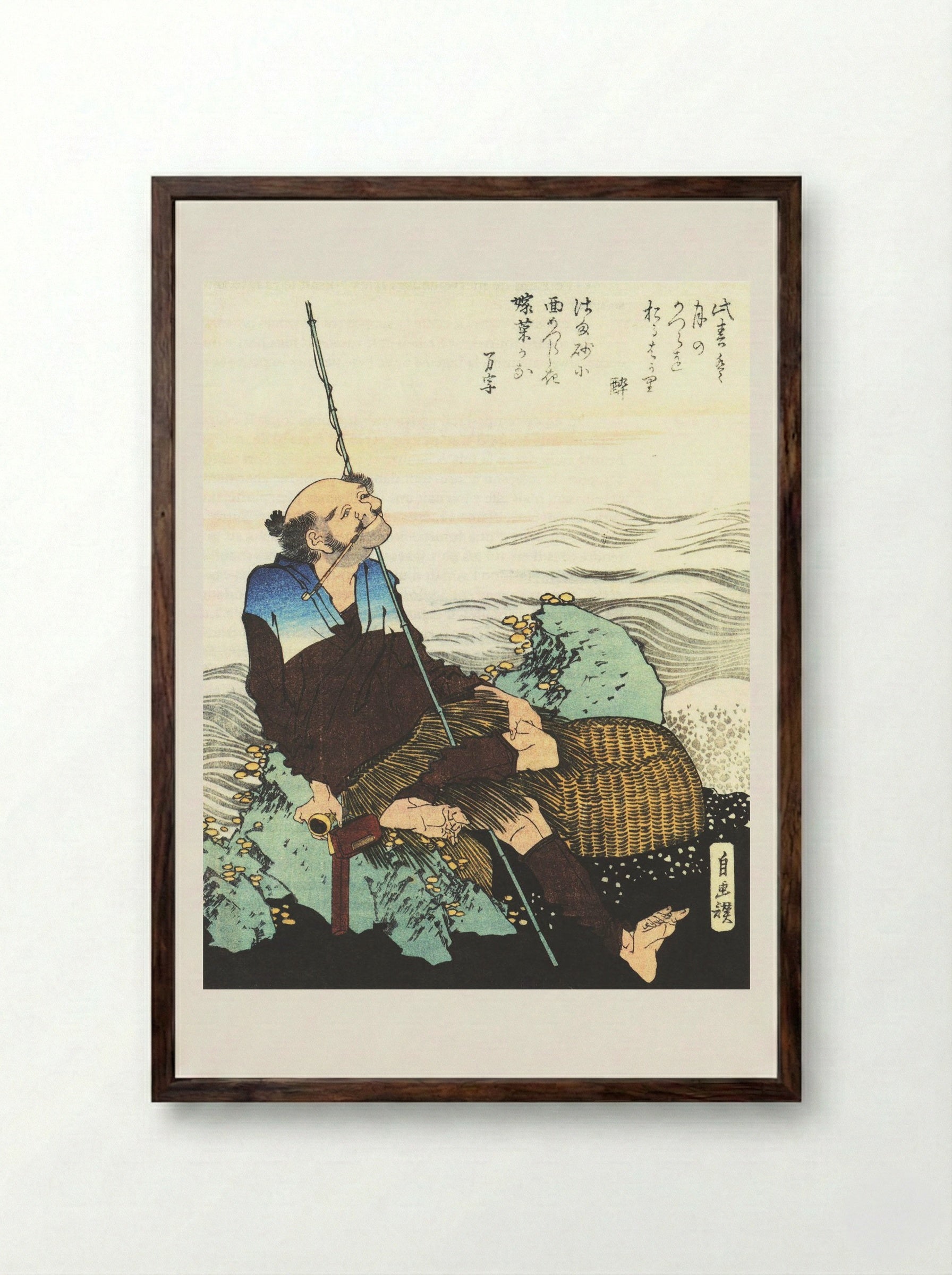 Old Fisherman Smoking his Pipe - Fine Art Print - Framed Print Dark Wood