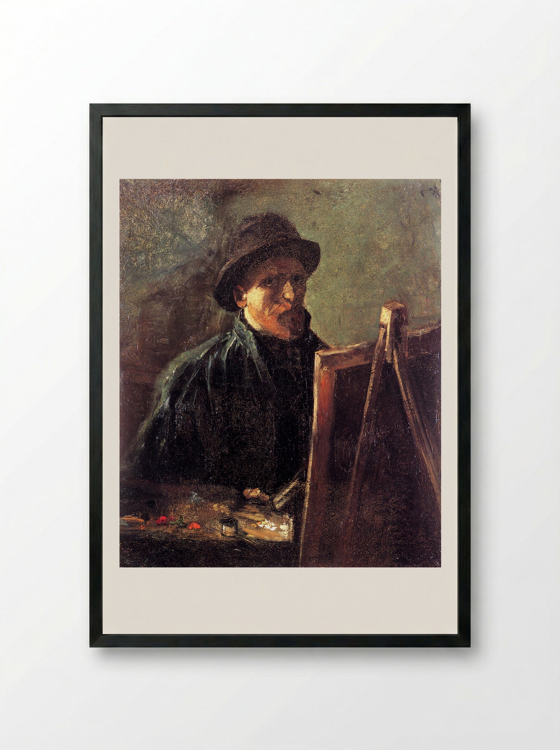 Self-Portrait with Dark Felt Hat at the Easel - Vincent van Gogh - Framed Print Black