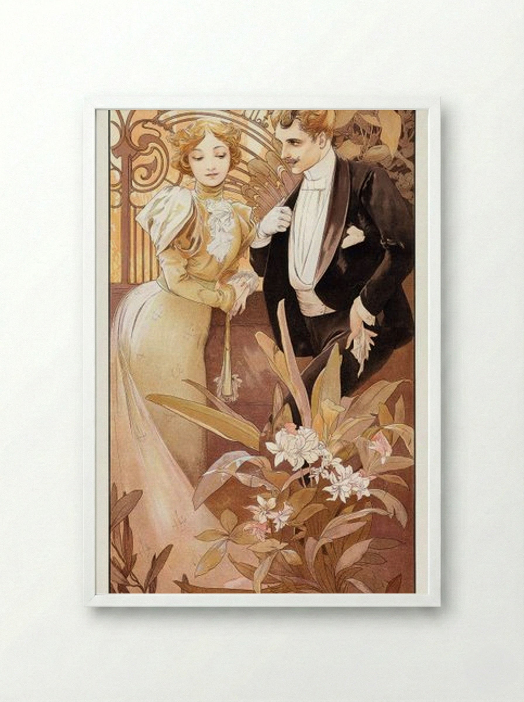 Flirt - Alphonse Mucha - Framed Print White