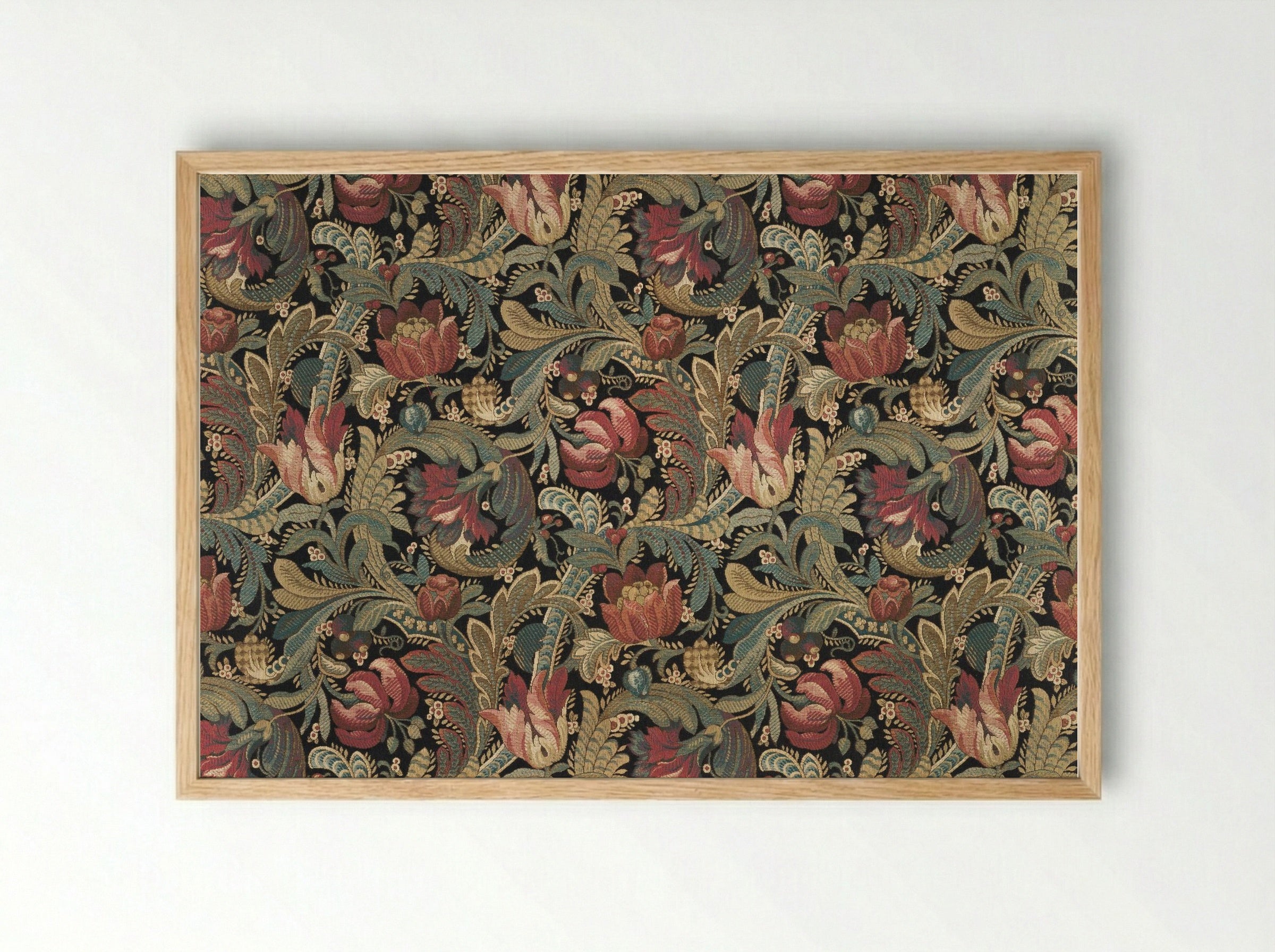 Floral Pattern with Tulips and Foliage - Fine Art Print - Framed Print Wood