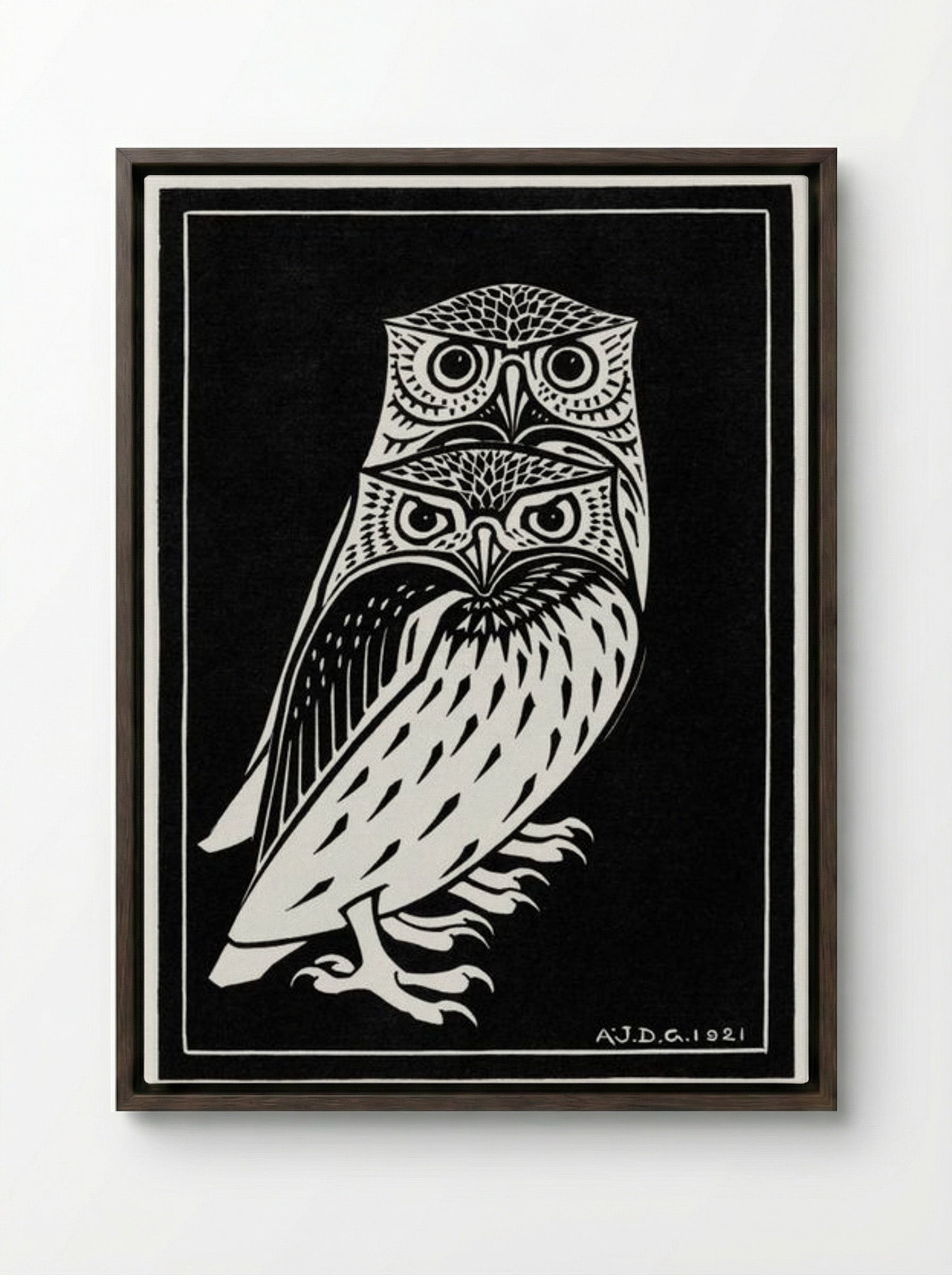 Two Owls - Julie de Graag - Framed Canvas Dark Wood