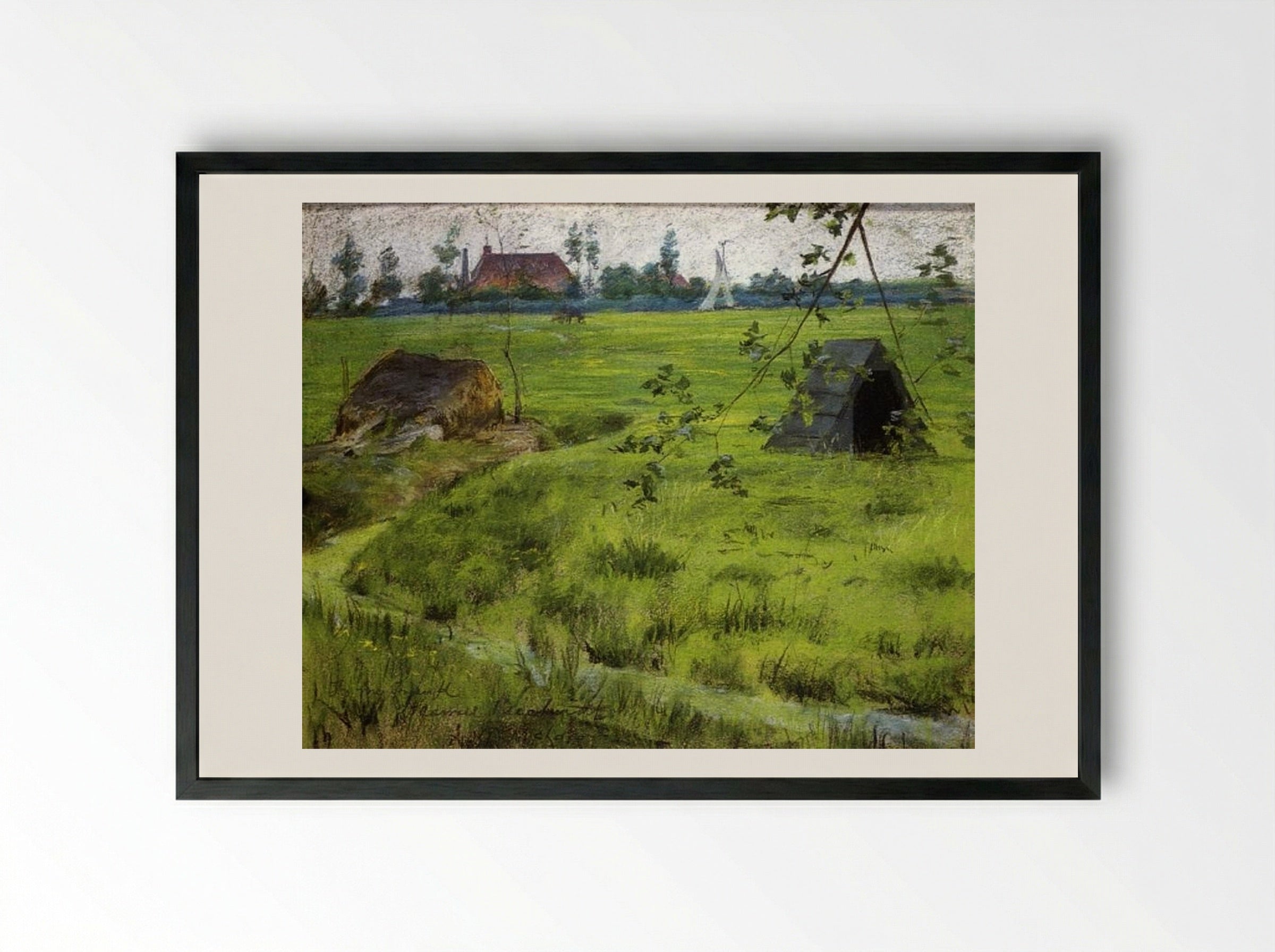 A Bit of Holland Meadows (aka A Bit of Green in Holland) - William Merritt Chase - Framed Print Black