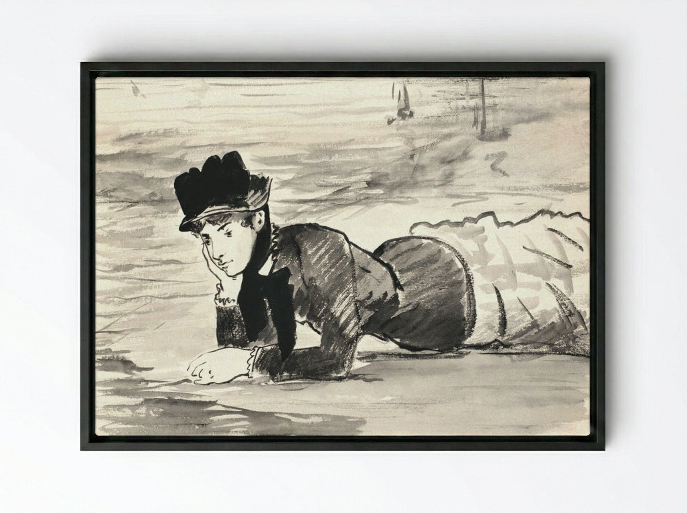 Annabel Lee - Édouard Manet - Framed Canvas Black