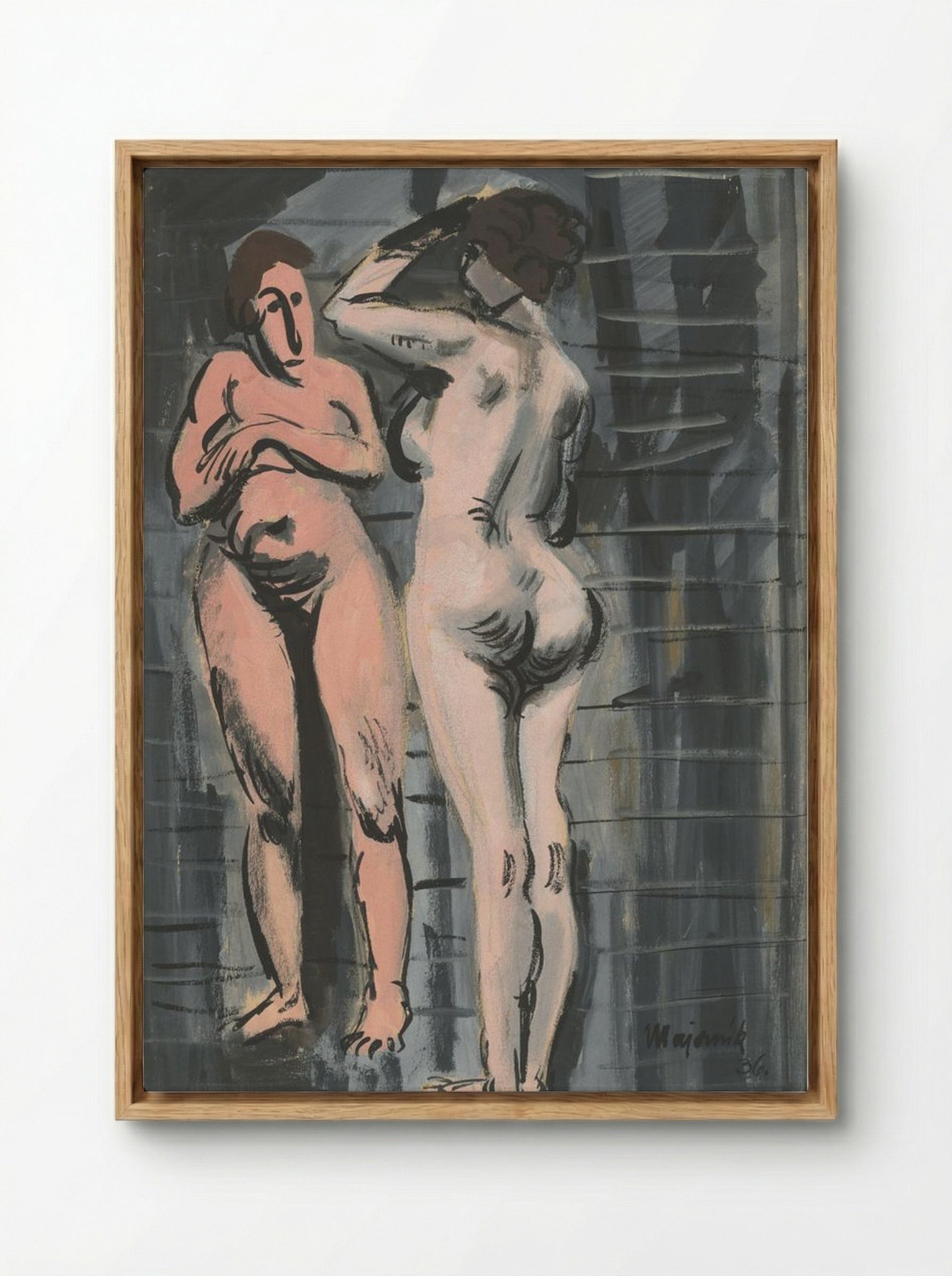 Two Female Nudes - Cyprián Majerník - Framed Canvas Wood