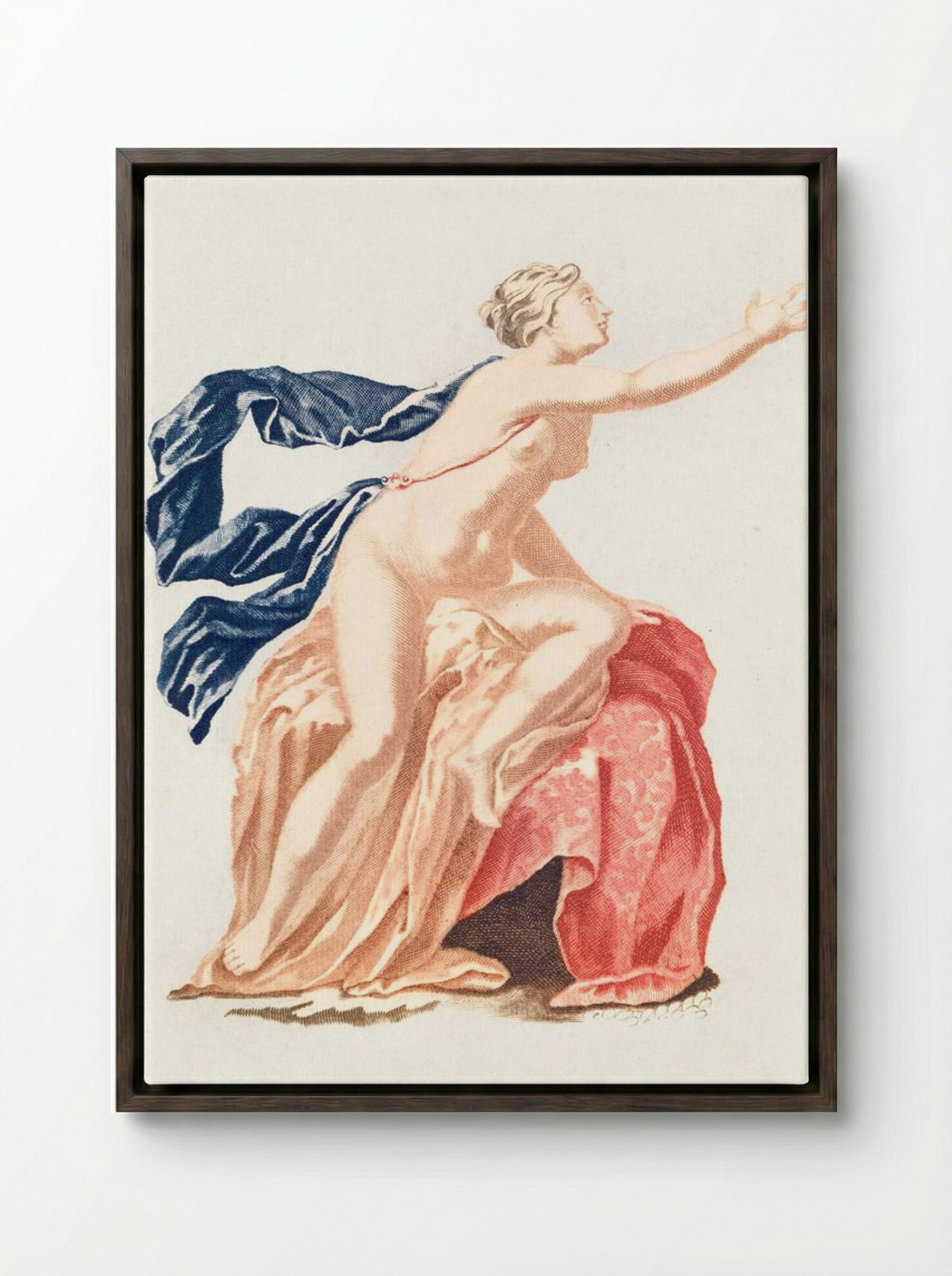 Papaver and Nude Female Figure - Fine Art Print - Framed Canvas Dark Wood