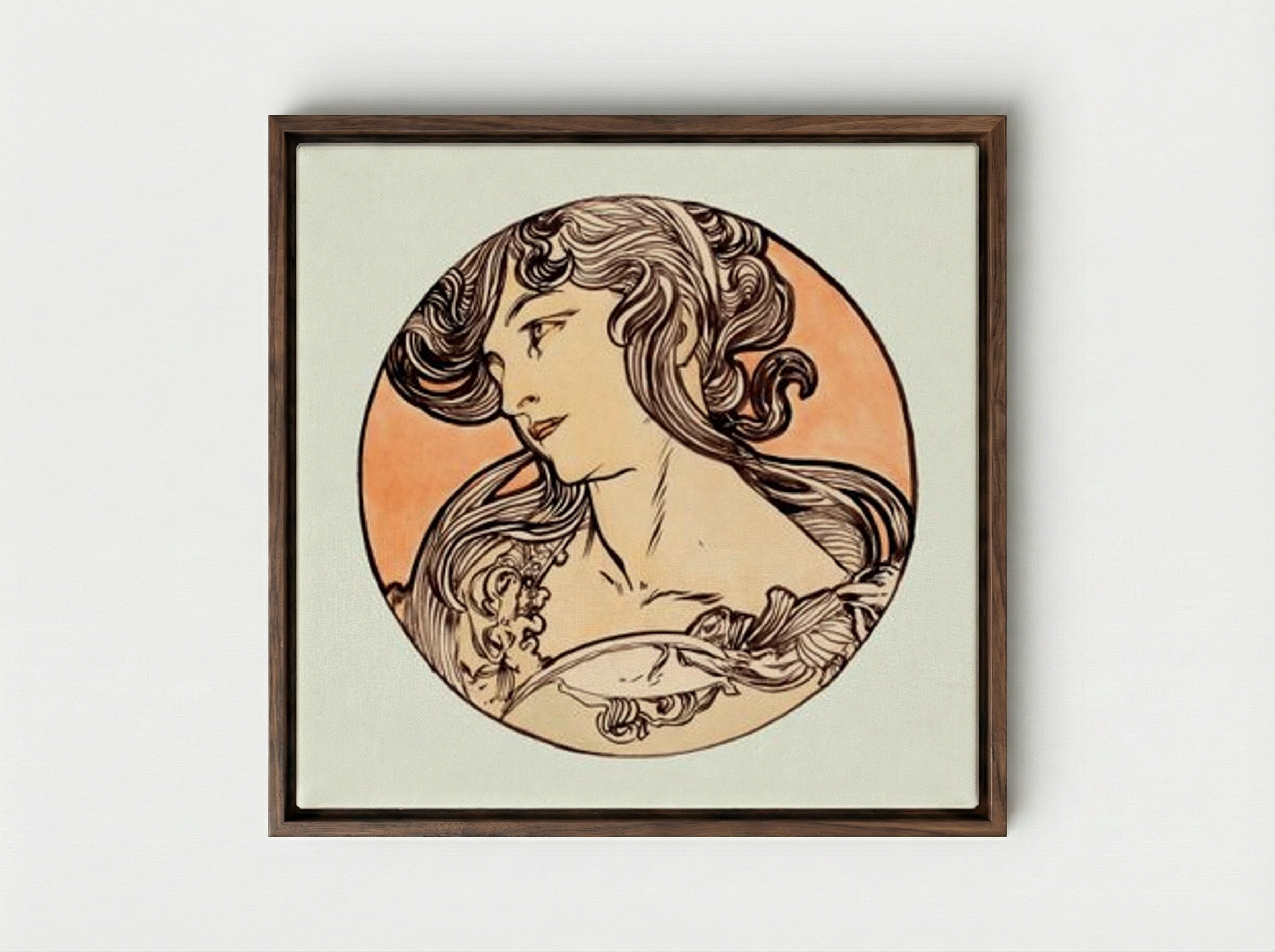 Stained Glass Window Design for Fouquet Boutique - Alphonse Mucha - Framed Canvas Dark Wood