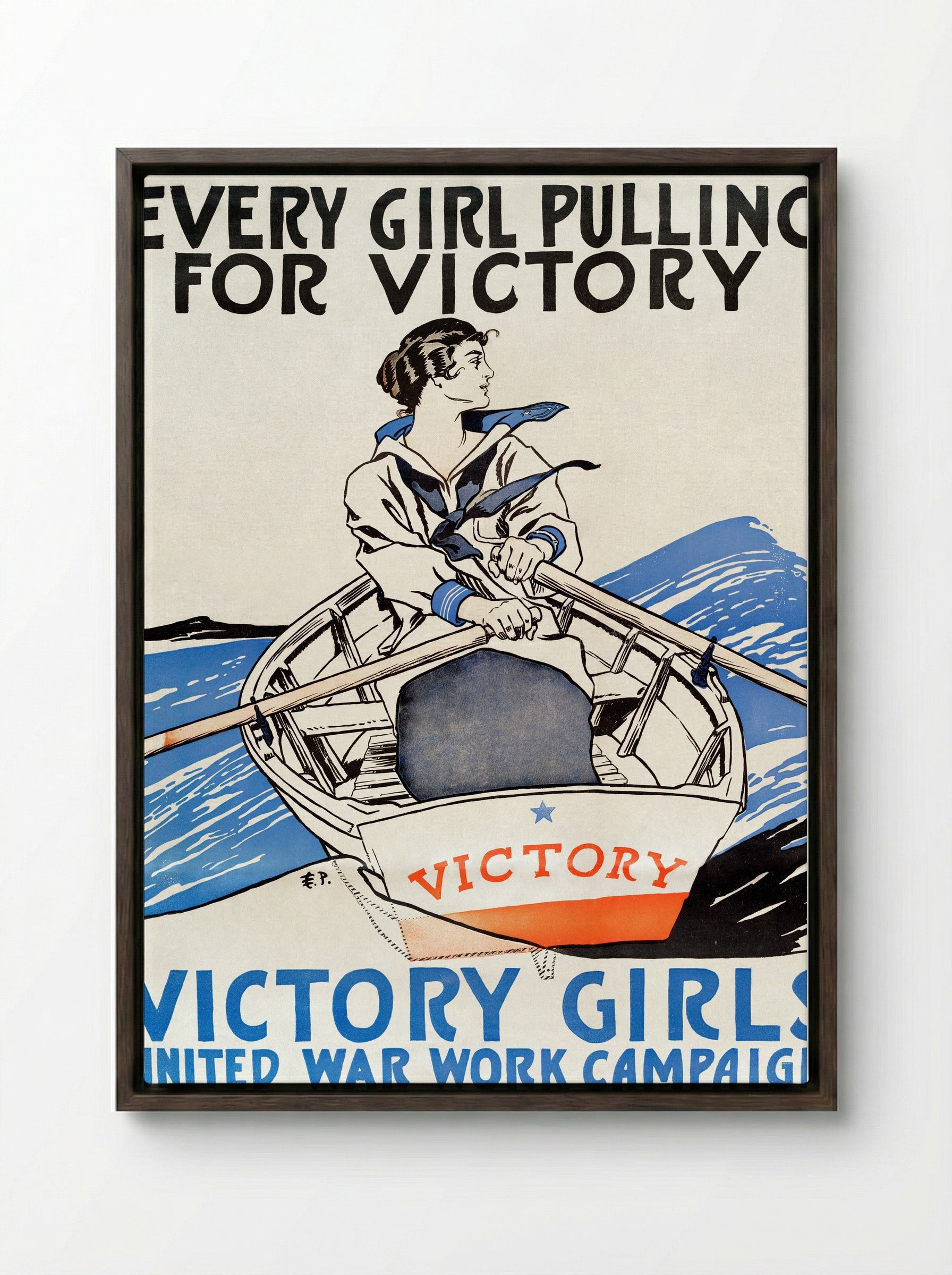 Every Girl Pulling for Victory - Edward Penfield - Framed Canvas Dark Wood