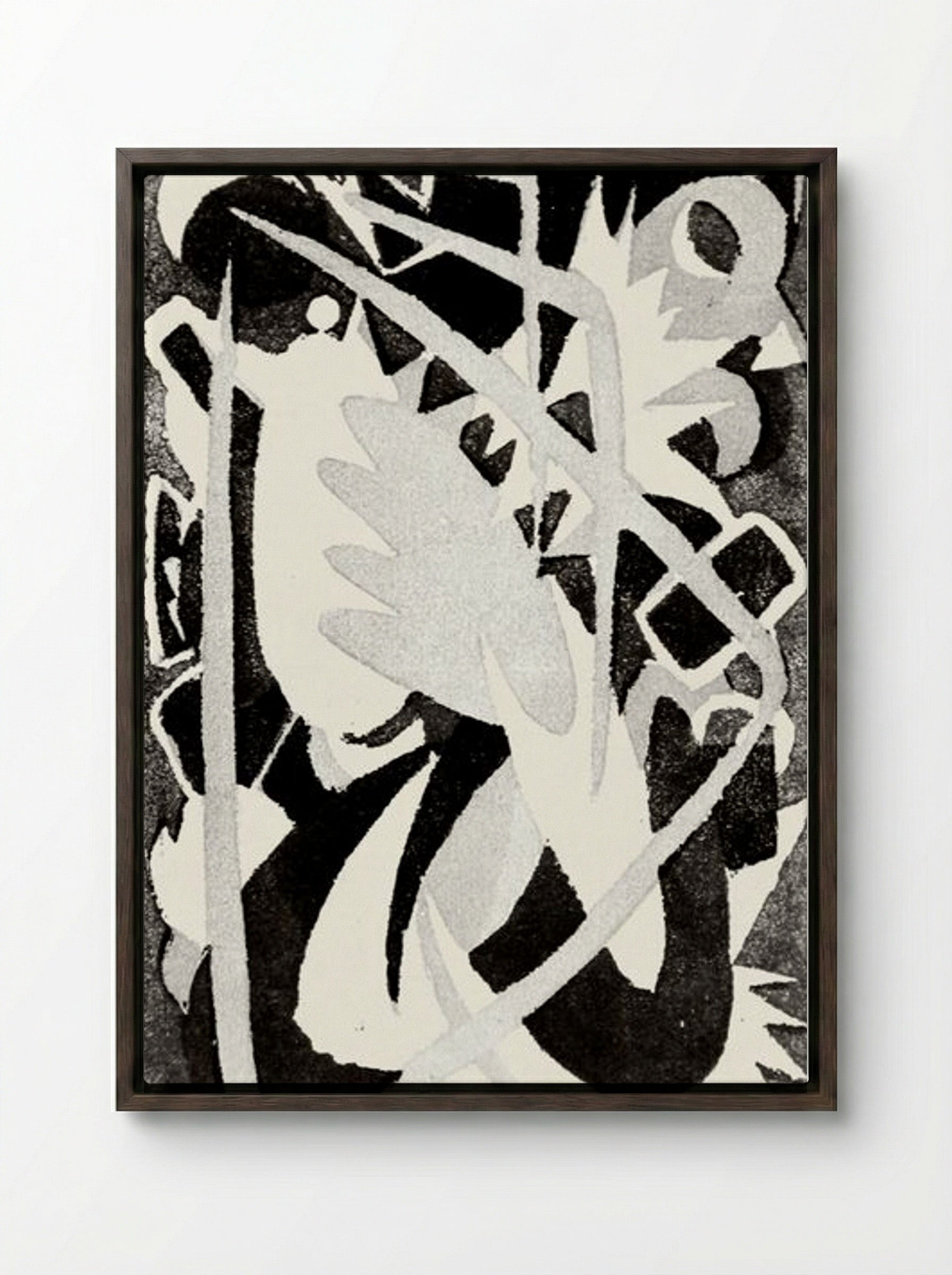 Abstract Composition (Black and White) - Franz Marc - Framed Canvas Dark Wood