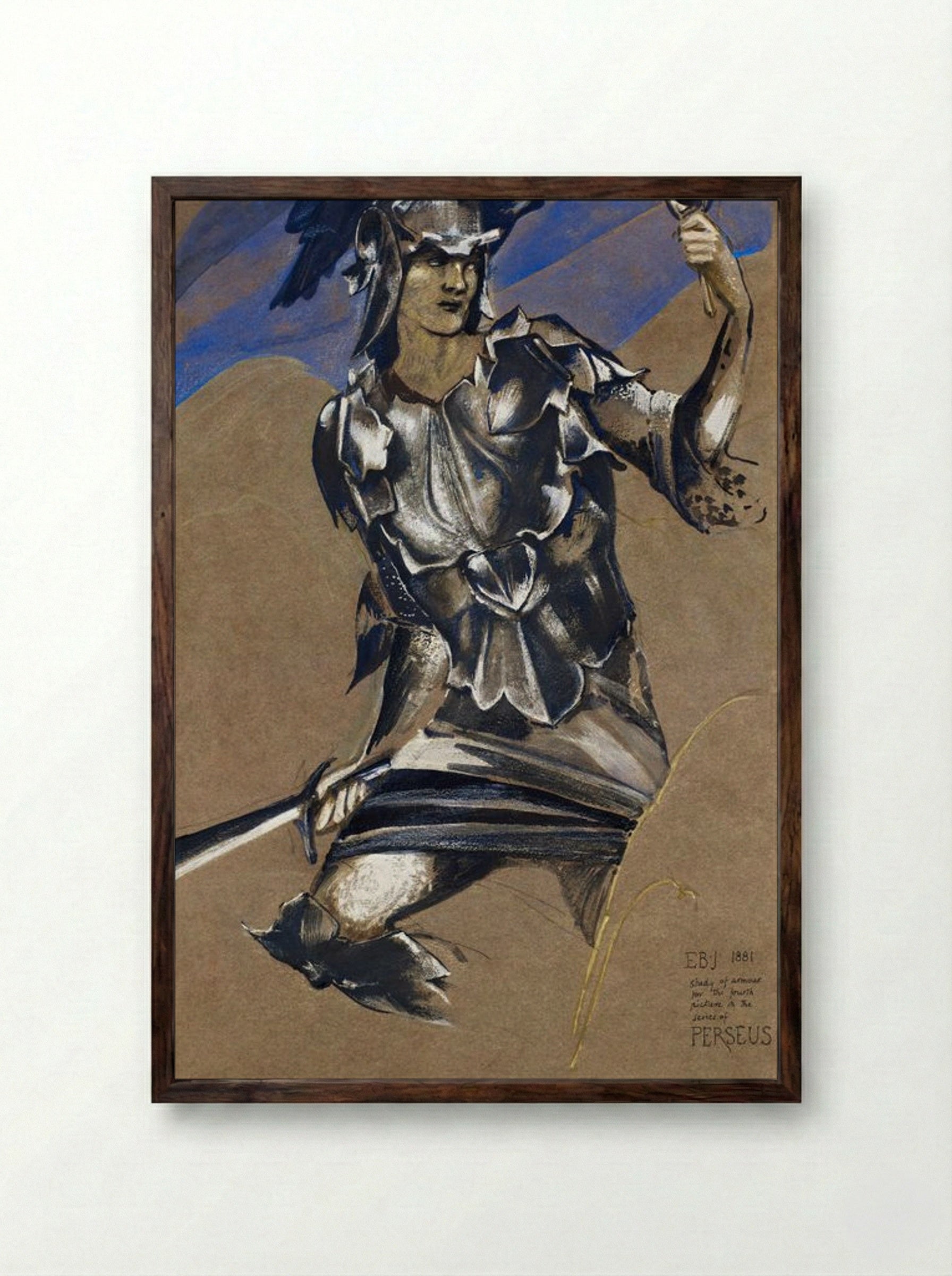 Study of Perseus in Armour for 'The Finding of Medusa' - Edward Burne-Jones - Framed Print Dark Wood