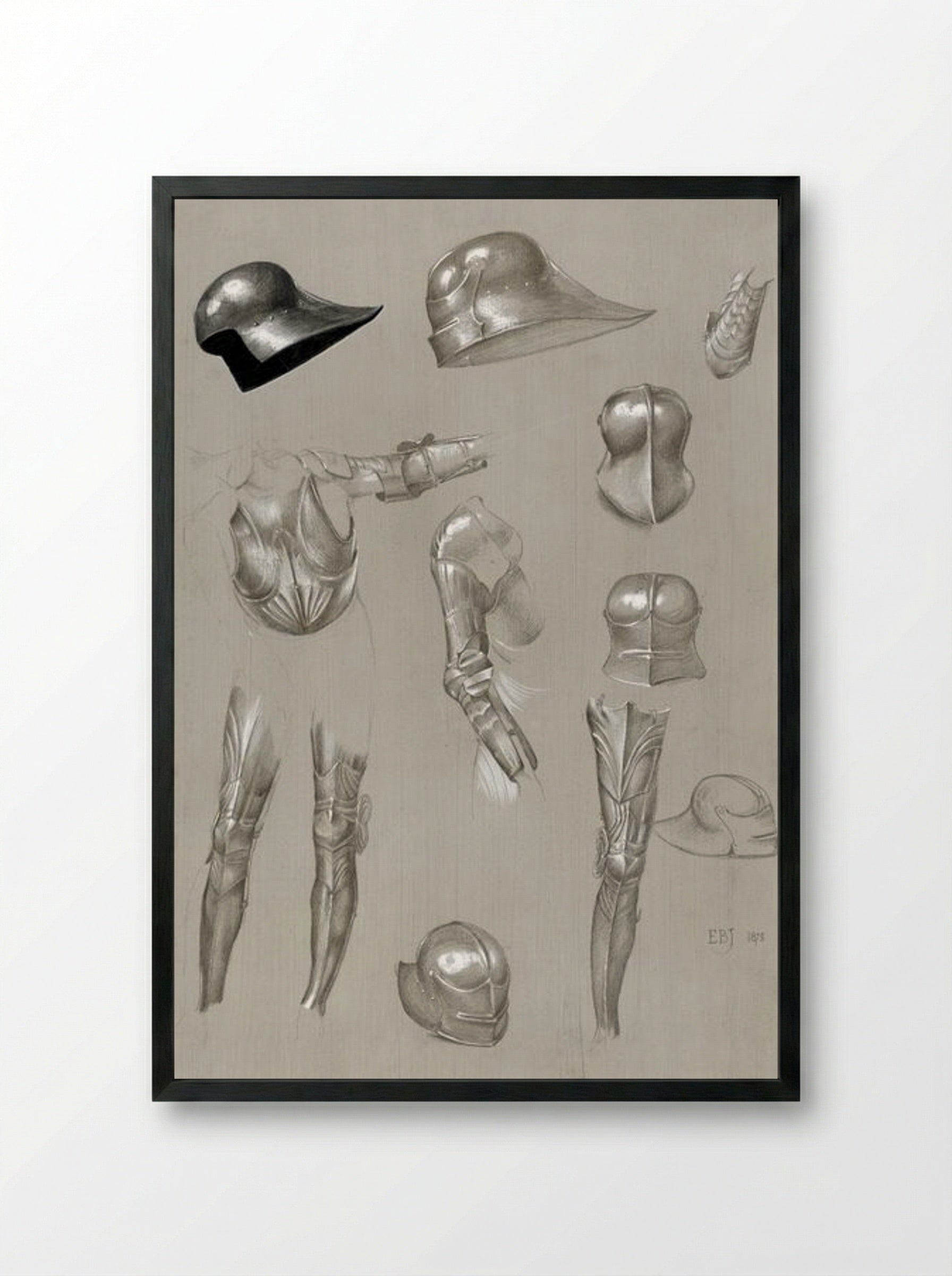 Studies of a Suit of Armour - Edward Burne-Jones - Framed Print Black