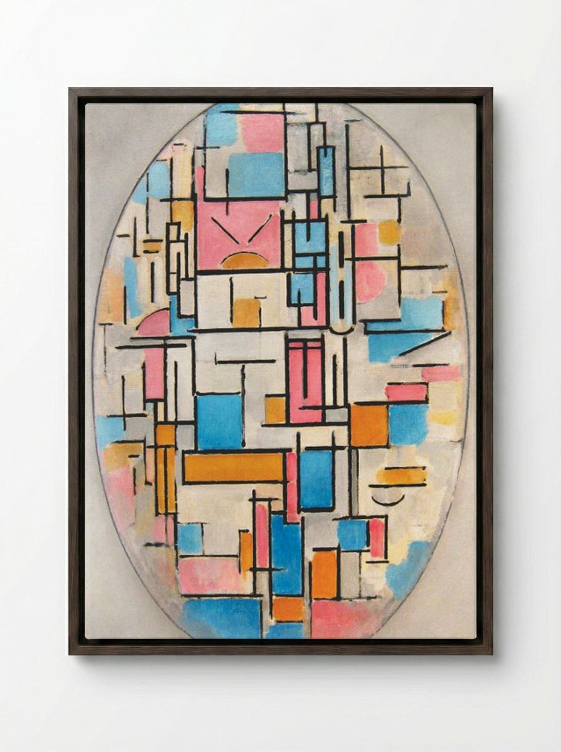 Composition in Oval with Colour Planes 1 - Piet Mondrian - Framed Canvas Dark Wood
