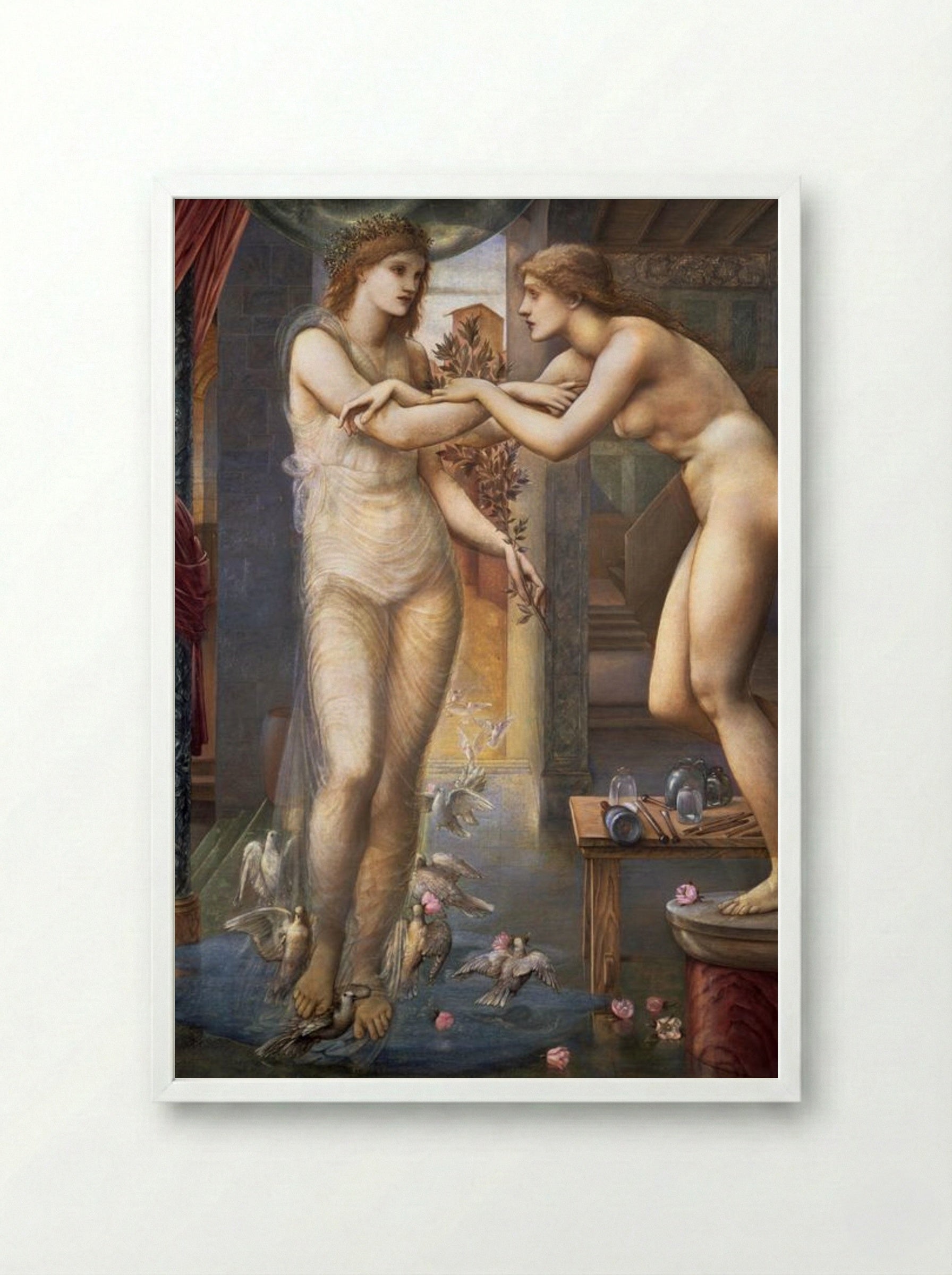 Pygmalion and the Image: The Godhead Fires - Edward Burne-Jones - Framed Print White