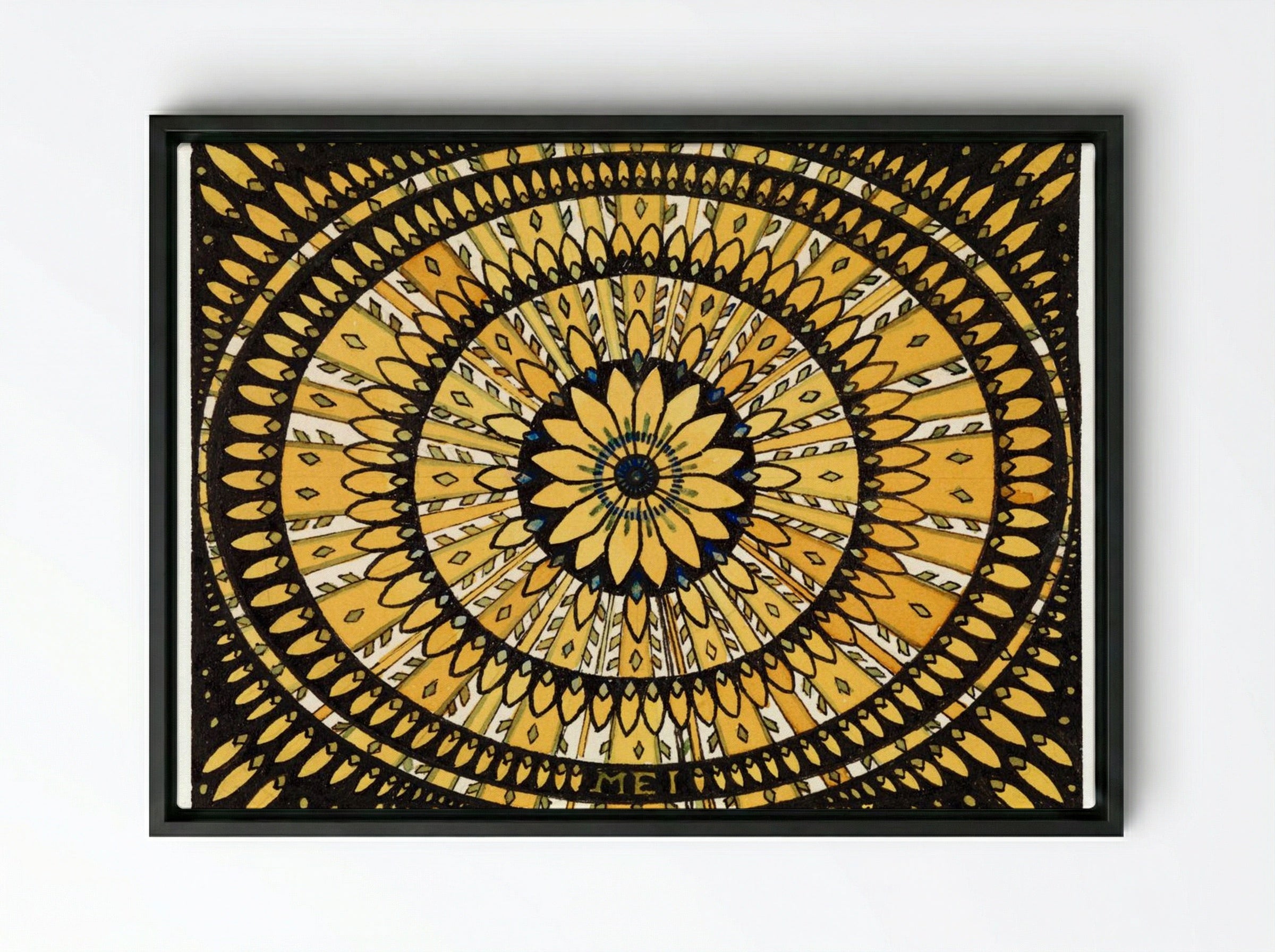 Rosette from Stylized Flowers and Leaves - Julie de Graag - Framed Canvas Black