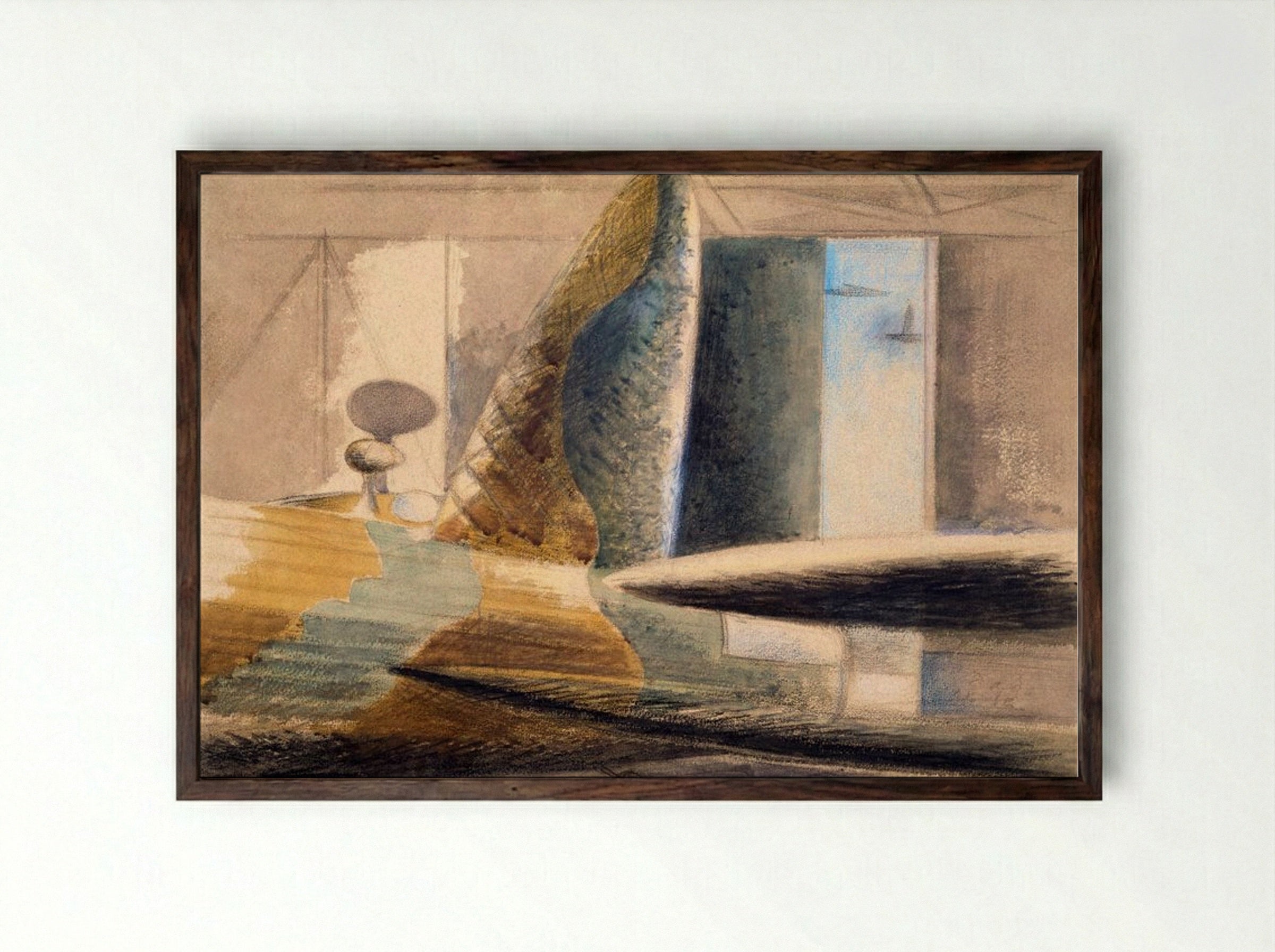Bomber Lair: Egg and Fin - Paul Nash - Framed Print Dark Wood