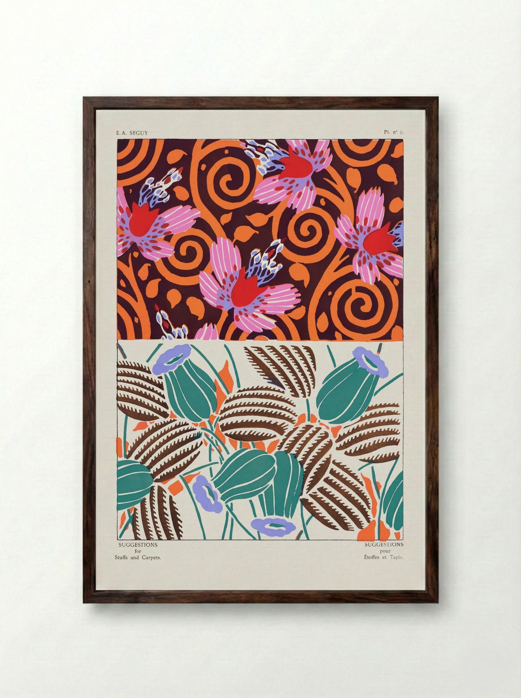 Suggestions for Stuffs and Carpets, Plate 6 - Émile-Allain Séguy - Framed Print Dark Wood