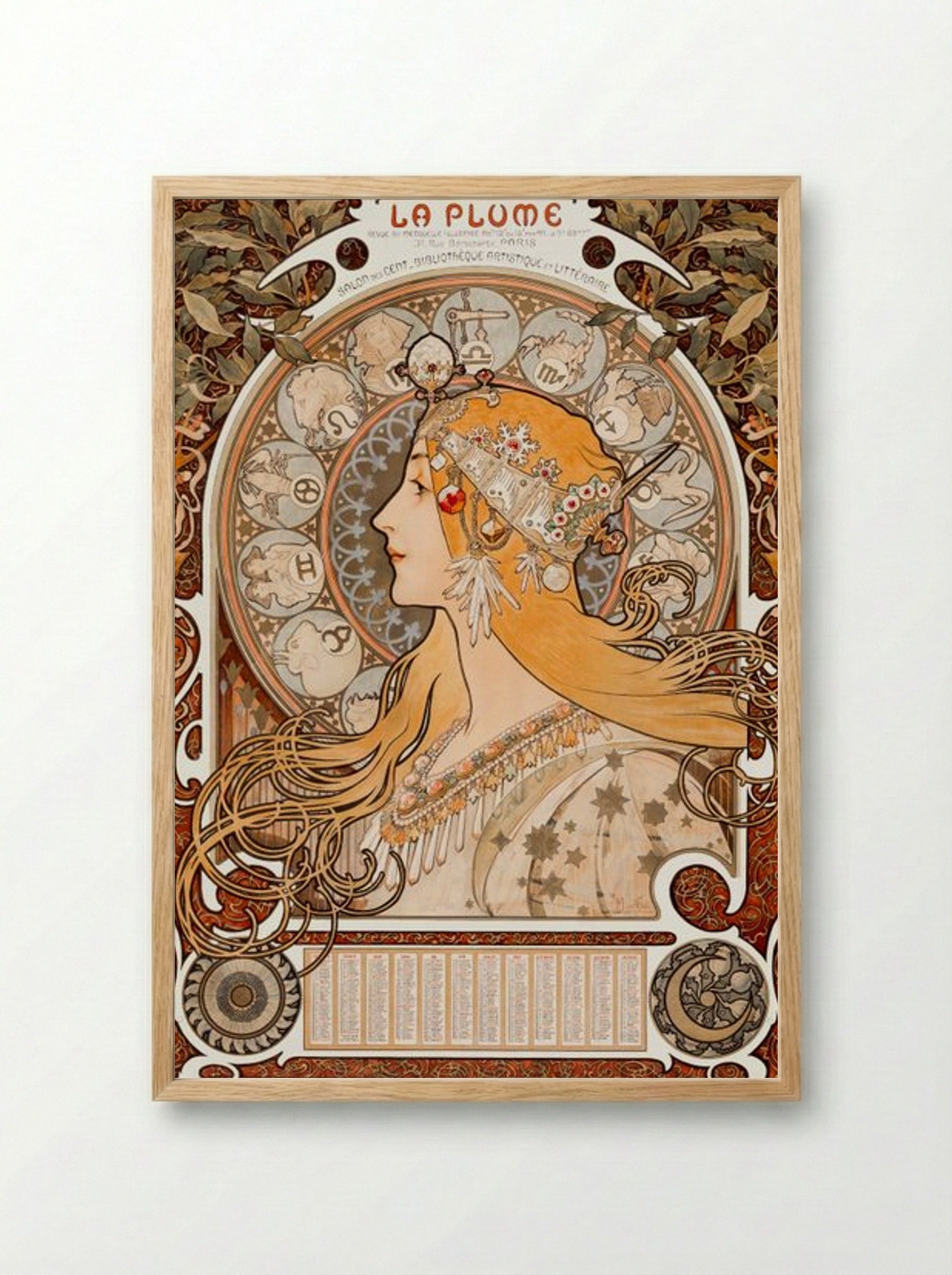 Zodiaque (La Plume) - Alphonse Mucha - Framed Print Wood
