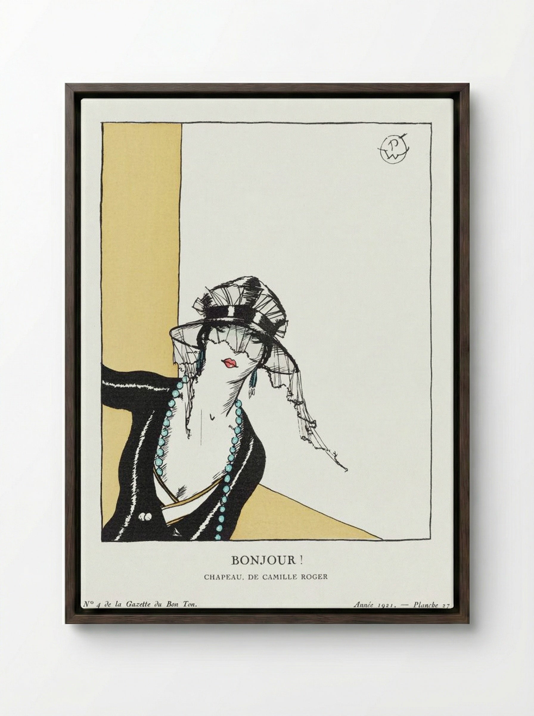 Bonjour! Chapeau de Camille Roger - Porter Woodruff - Framed Canvas Dark Wood