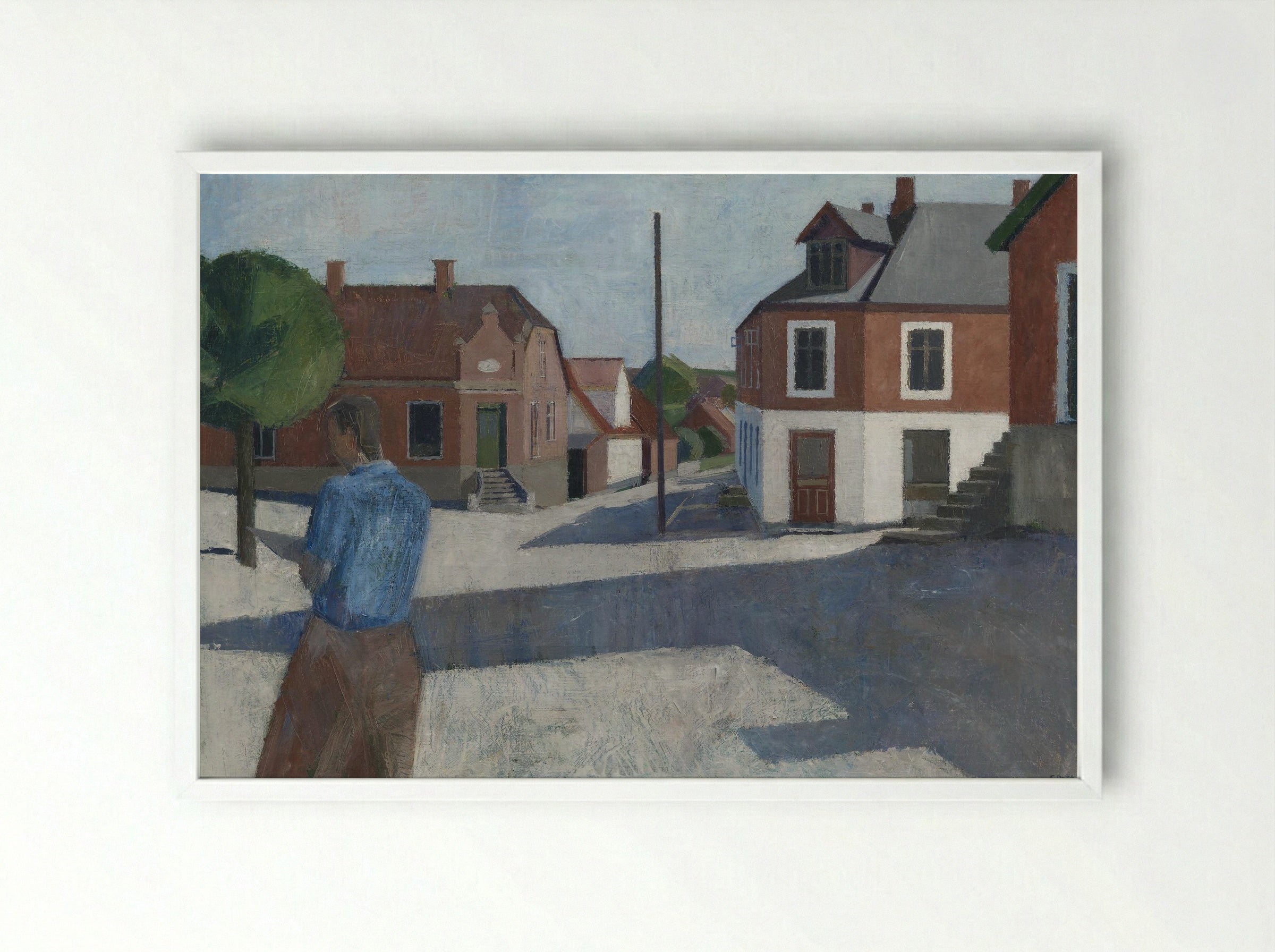 Street Scene with Figure - Erik Raadal - Framed Print White