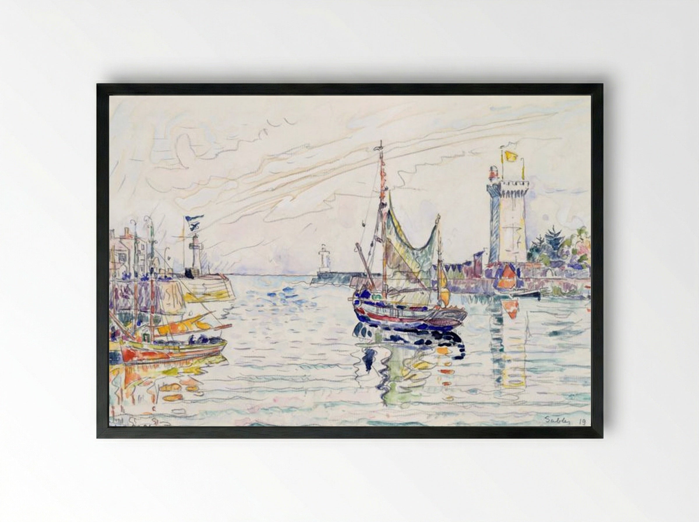 View of Les Sables d'Olonne - Paul Signac - Framed Print Black