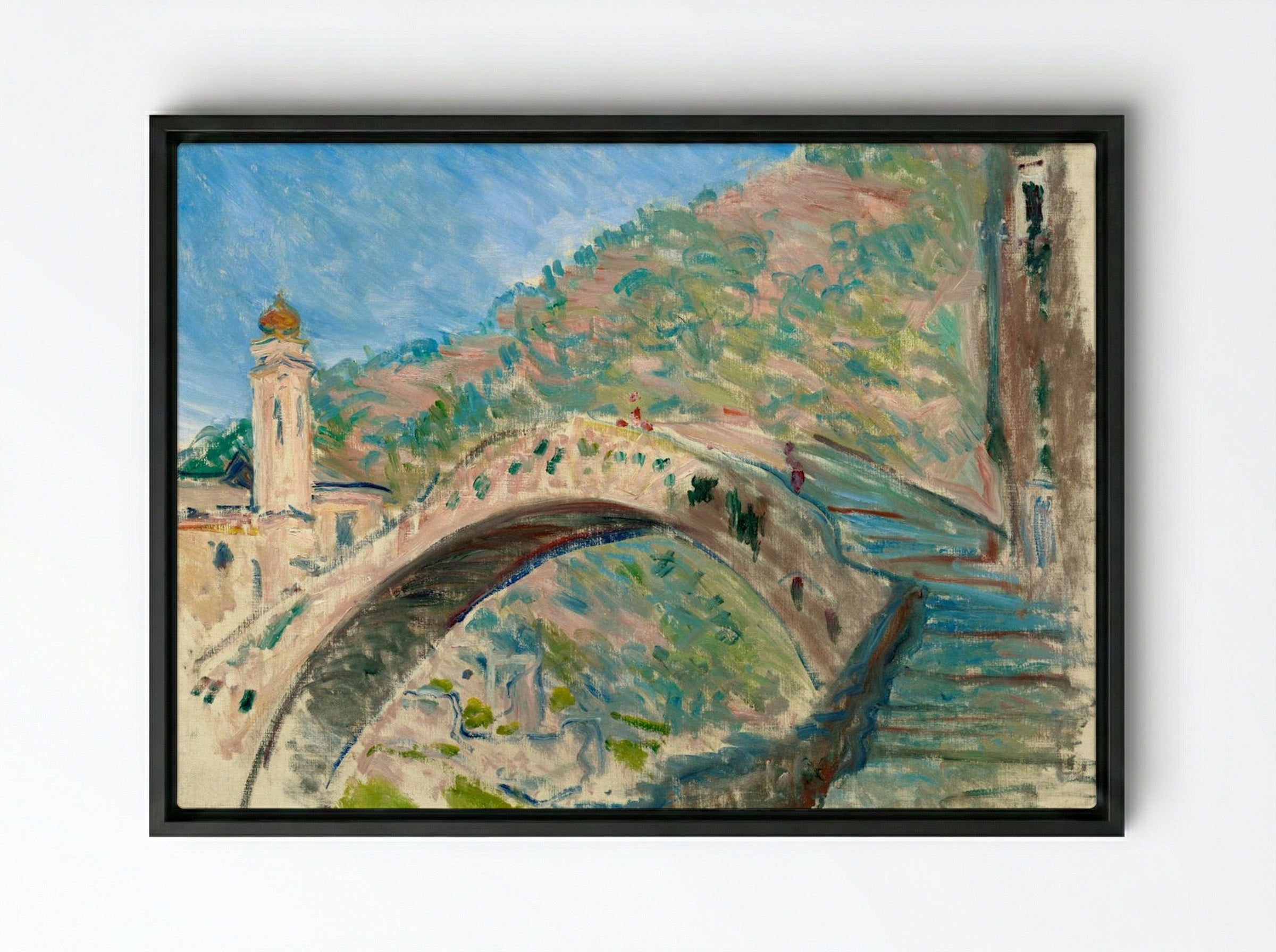 The Bridge at Dolceacqua - Claude Monet - Framed Canvas Black
