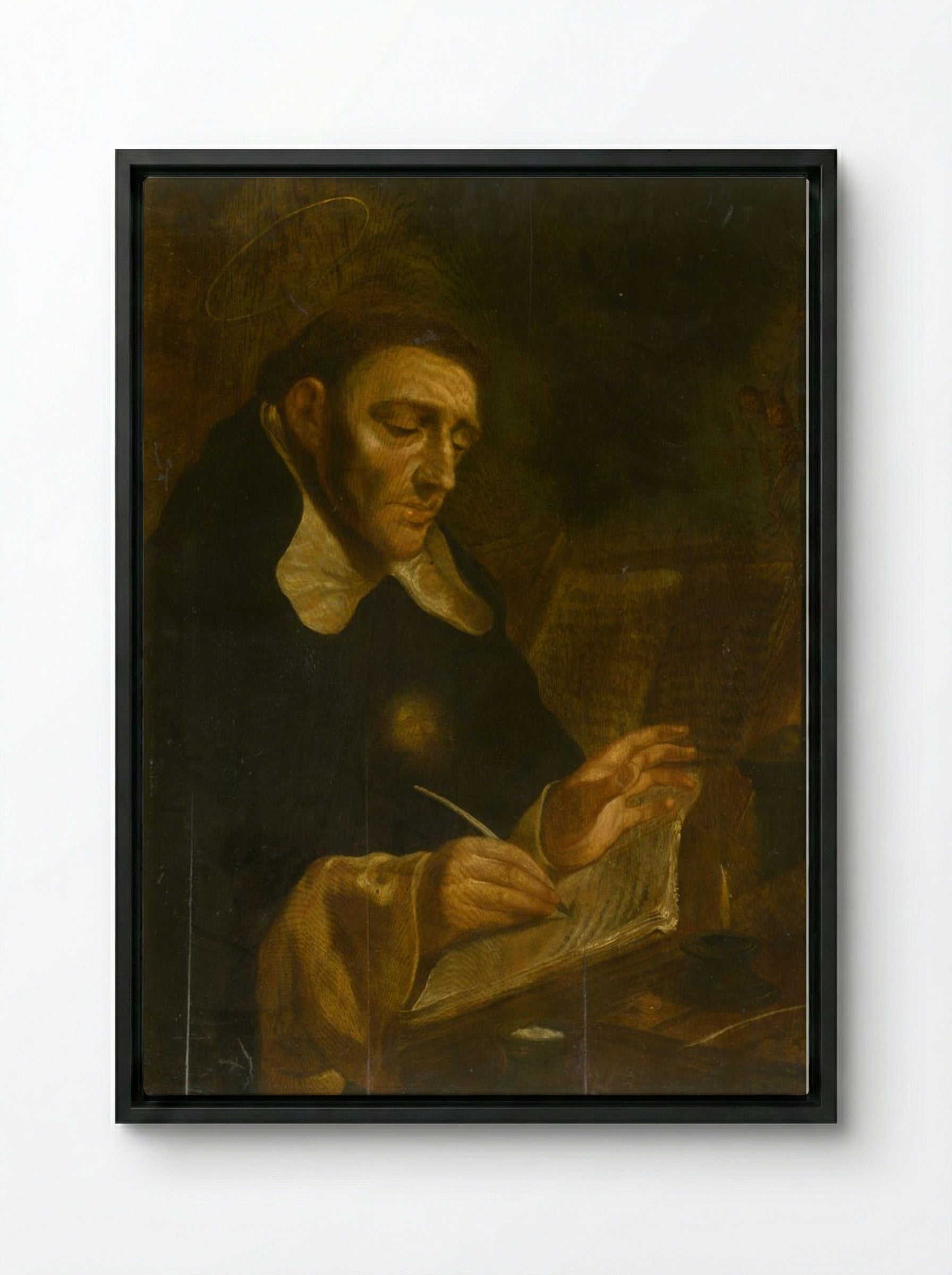 Saint Thomas Aquinas Writing - Jusepe de Ribera - Framed Canvas Black
