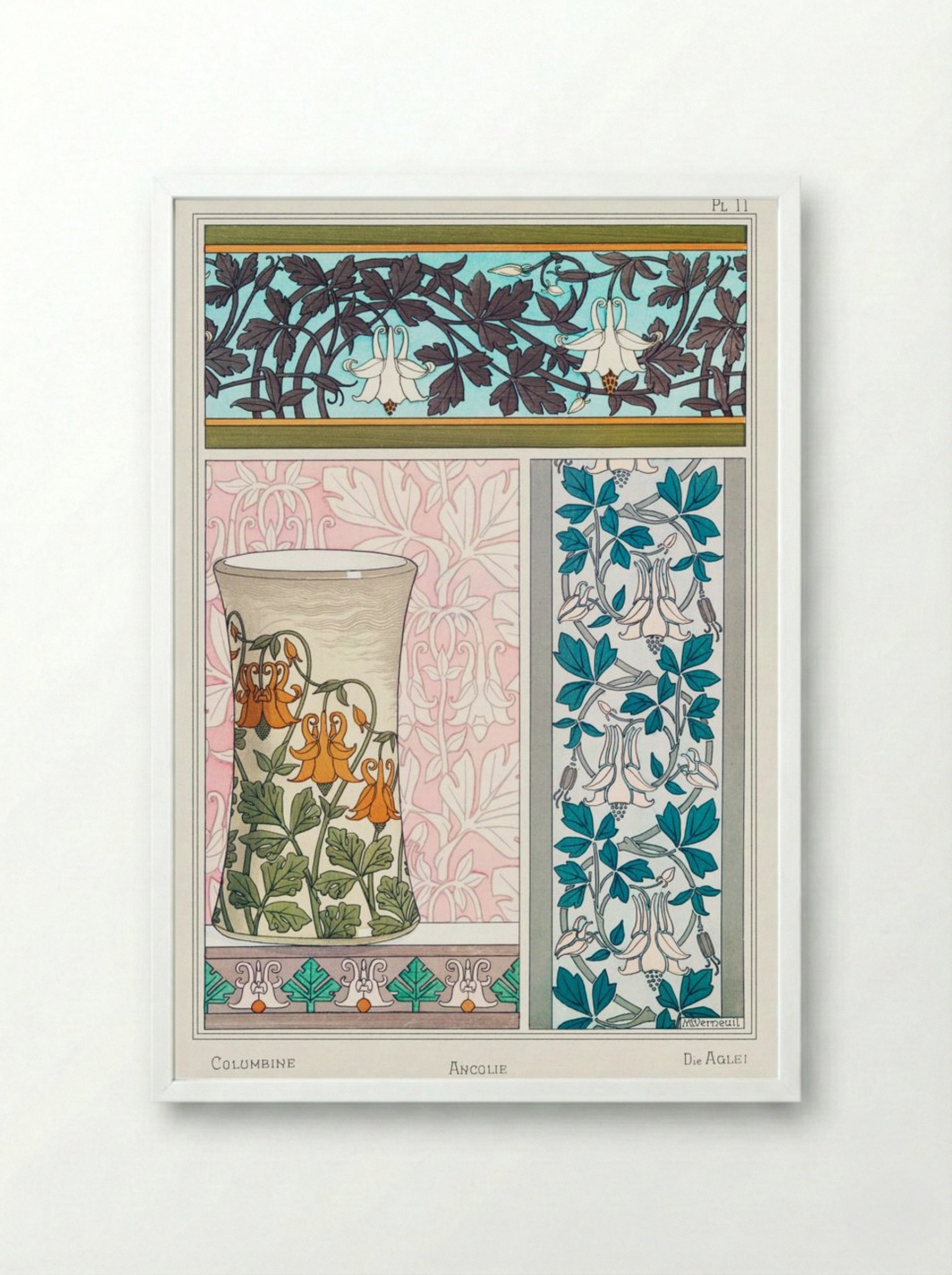 Ancolie (Columbine) from La Plante et ses Applications ornementales - Maurice Pillard Verneuil - Framed Print White