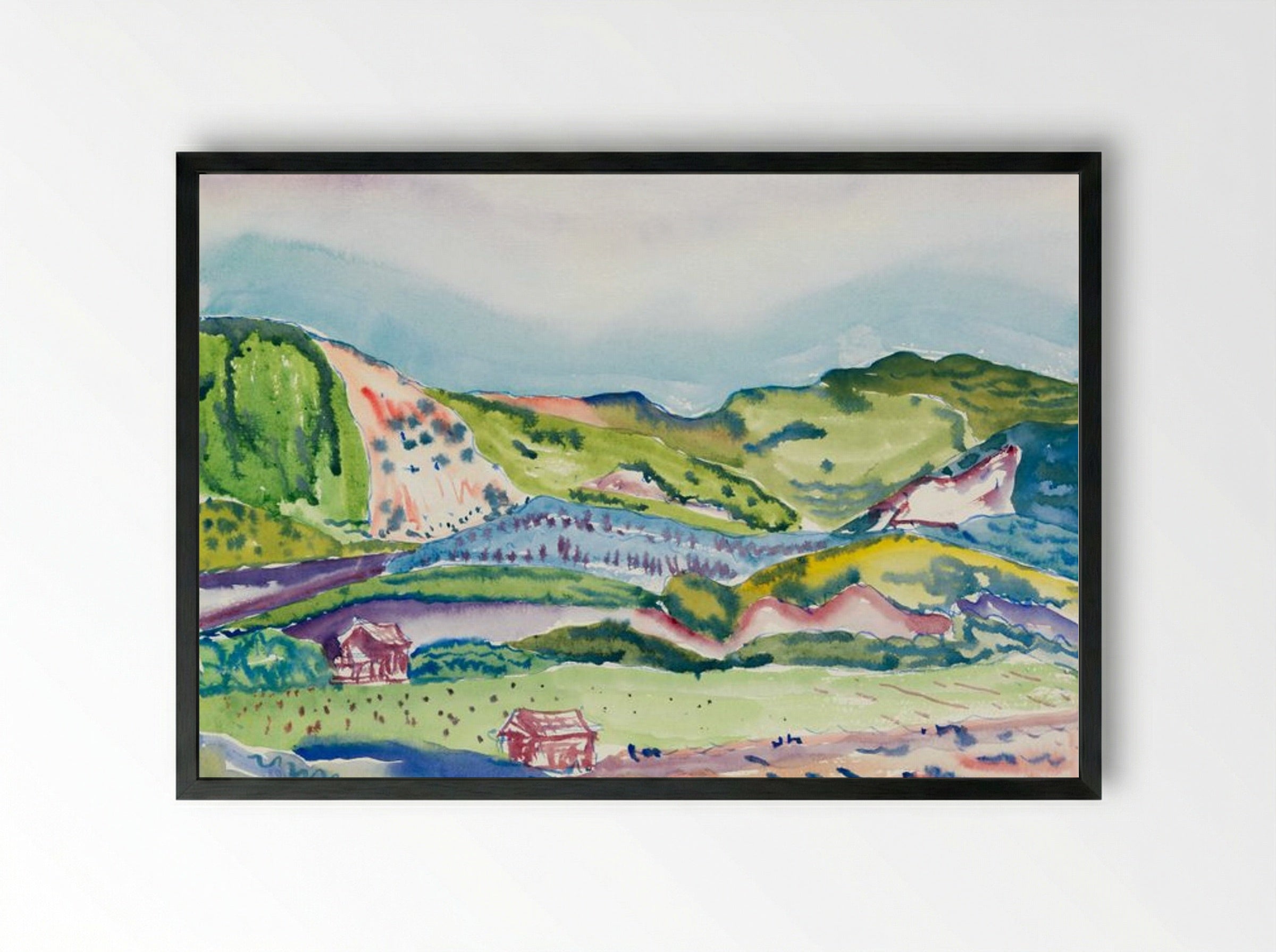 Mountain with Red House - Charles Demuth - Framed Print Black