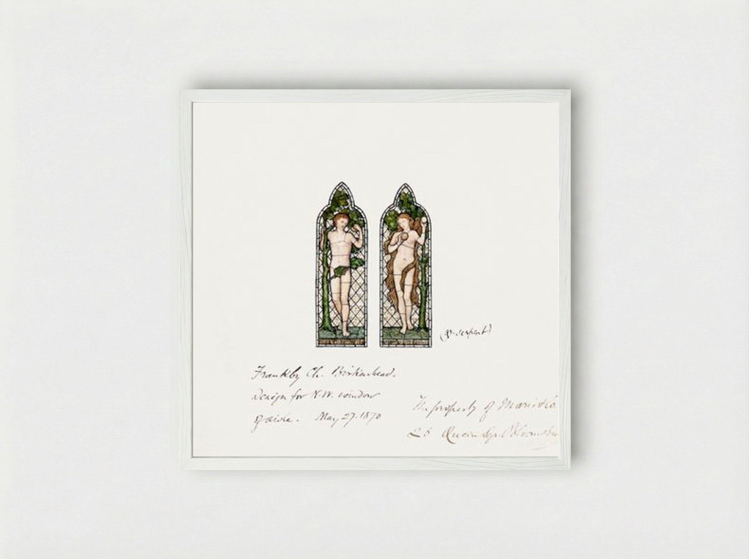 Design for Stained Glass Window: Adam and Eve - Fine Art Print - Framed Print White