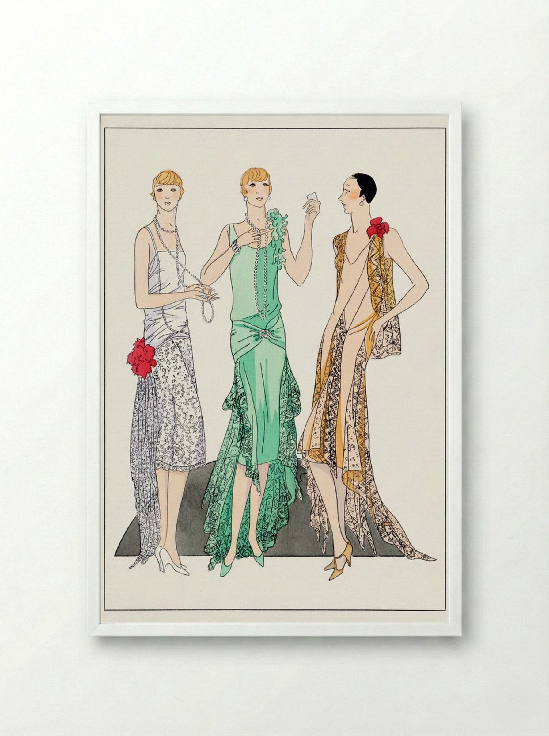 Three Evening Dresses with Lace - V. Racine - Framed Print White