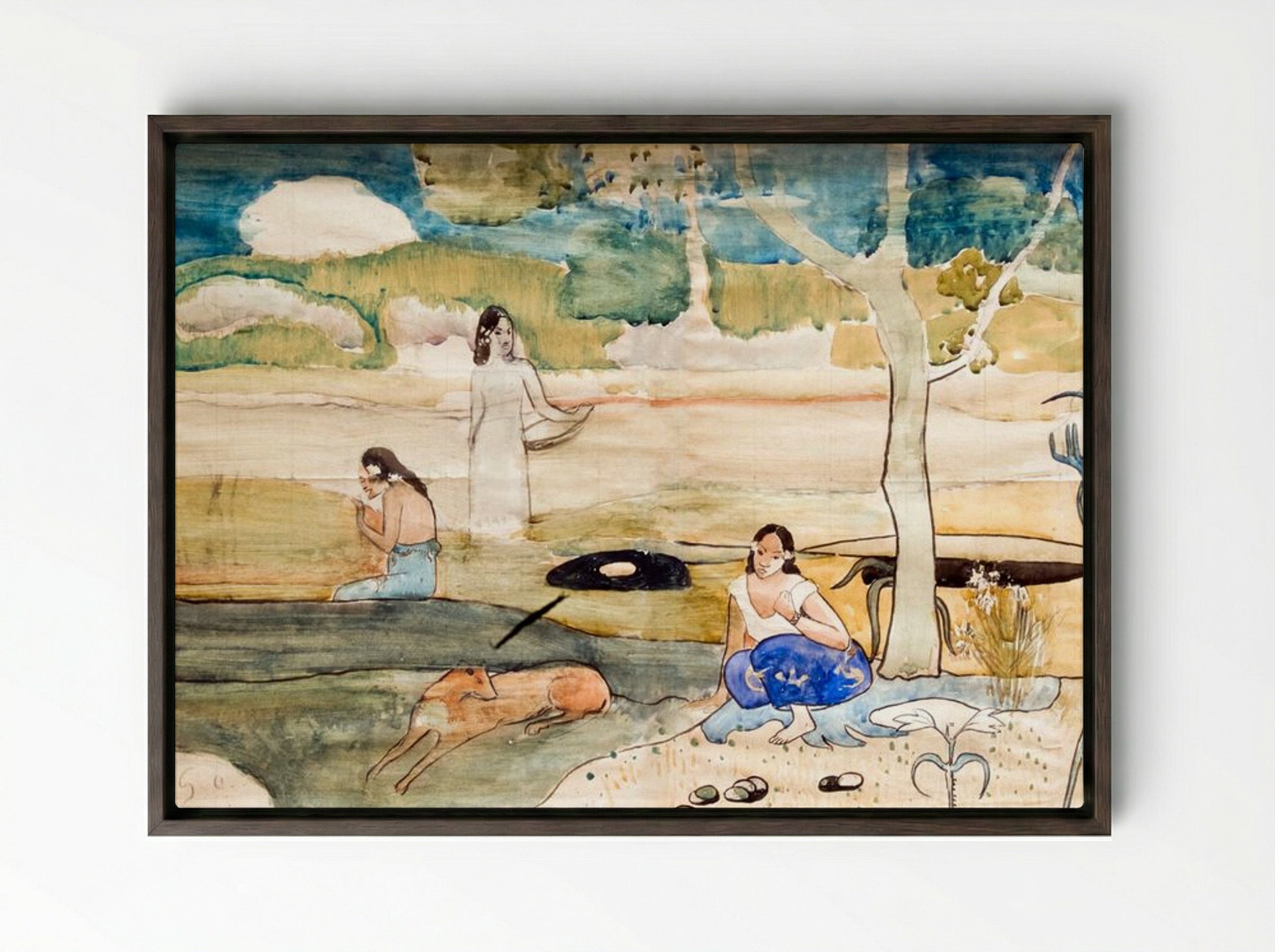 Study from Tahiti - Paul Gauguin - Framed Canvas Dark Wood