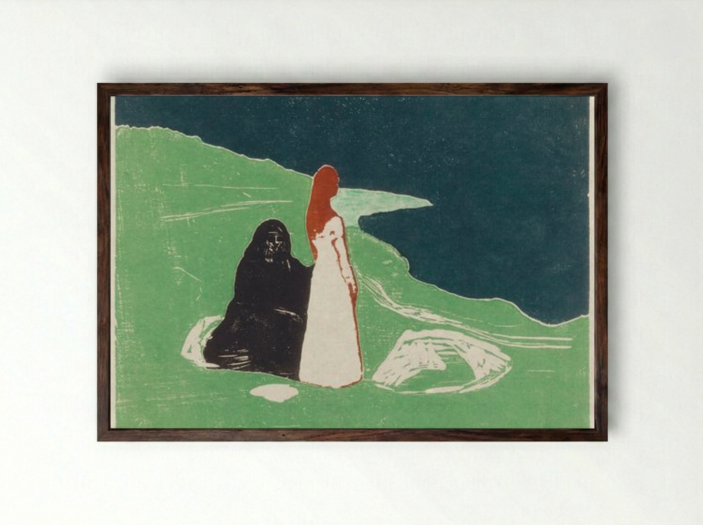 Two Women on the Shore - Edvard Munch - Framed Print Dark Wood