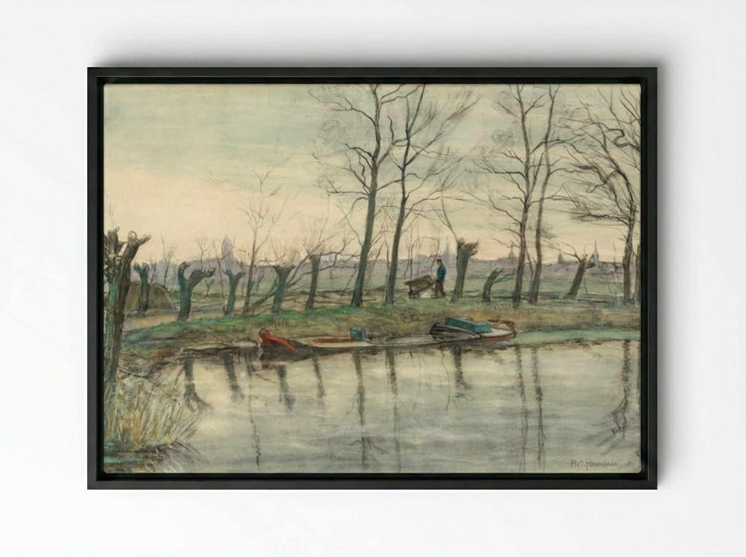 Amsterdam Skyline Viewed from the West - Piet Mondrian - Framed Canvas Black