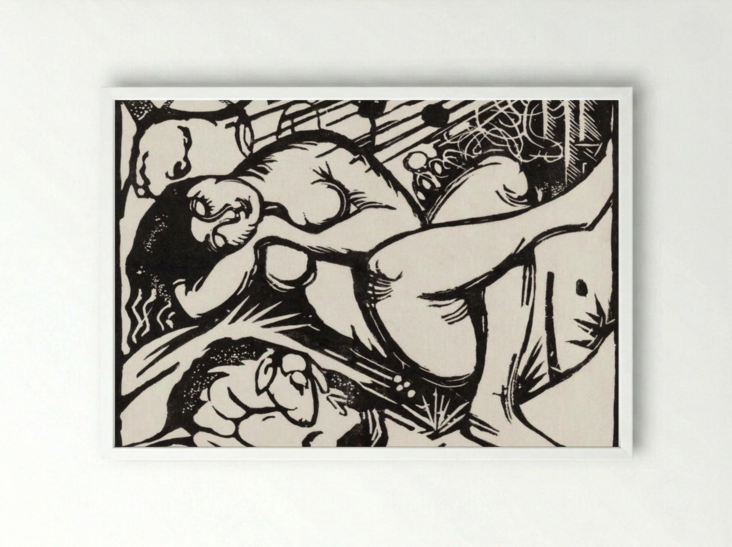 Sleeping Shepherdess - Franz Marc - Framed Print White