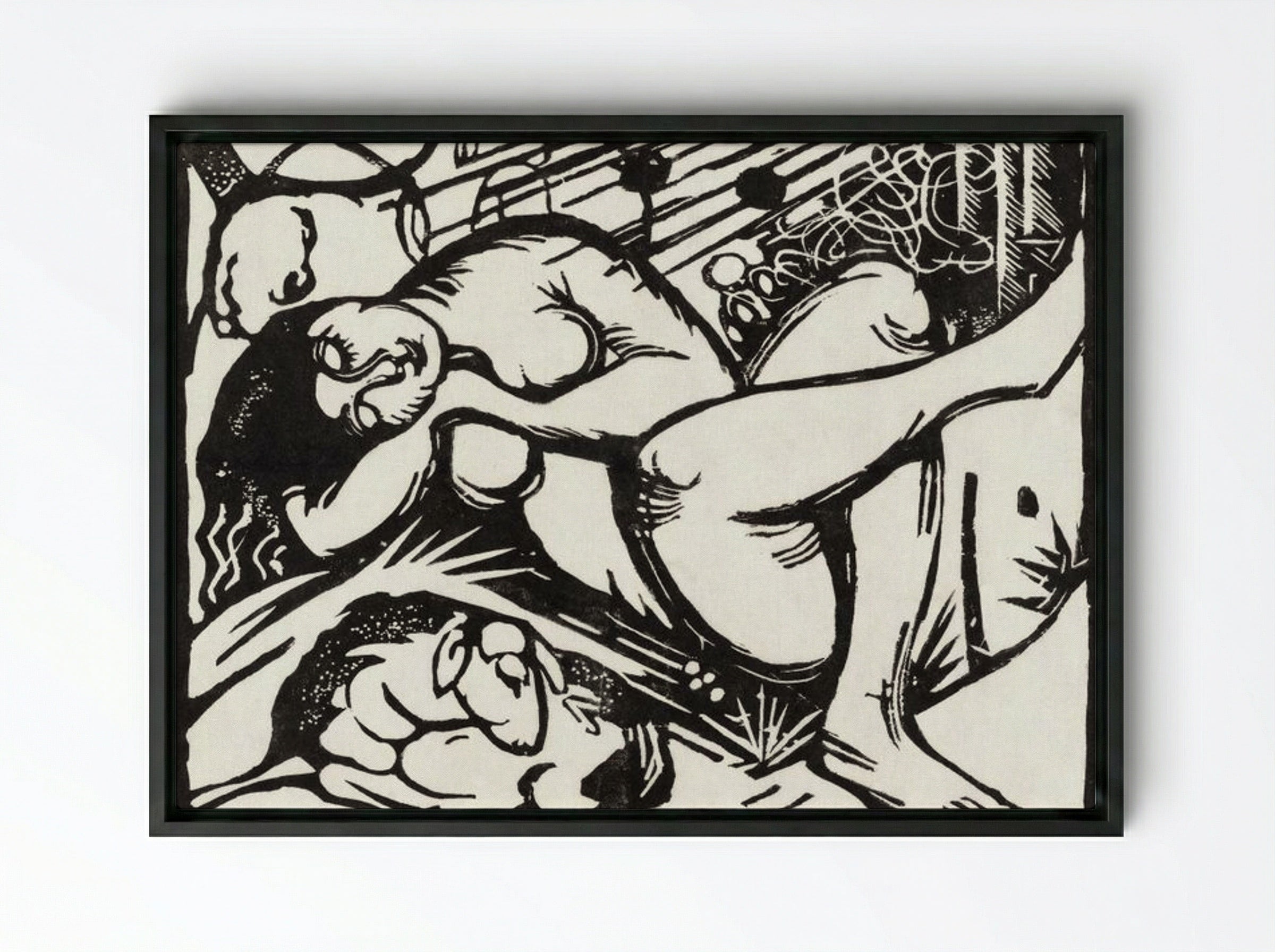Sleeping Shepherdess - Franz Marc - Framed Canvas Black