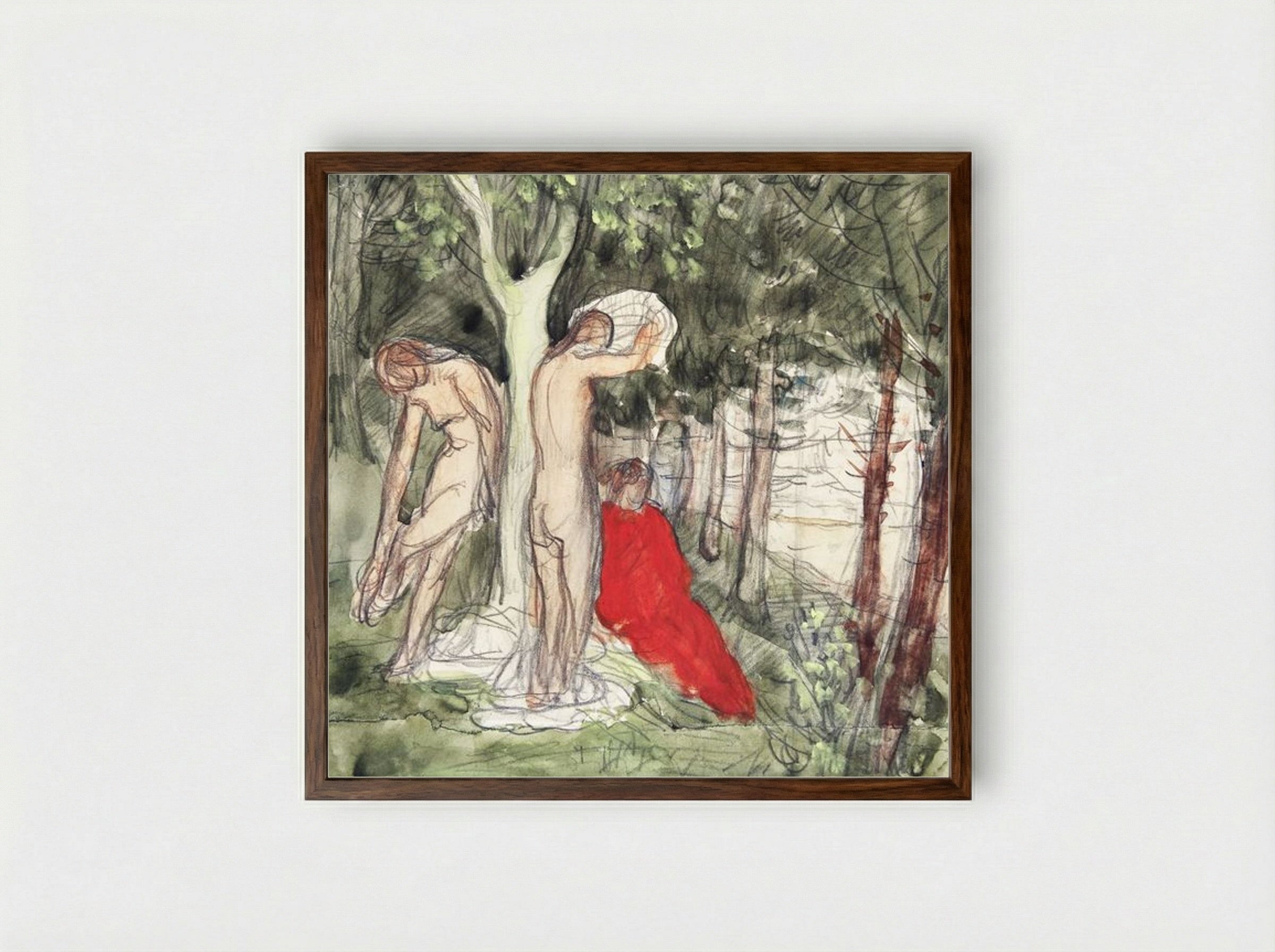 Bathers in a Forest Clearing - Pierre Puvis de Chavannes - Framed Print Dark Wood