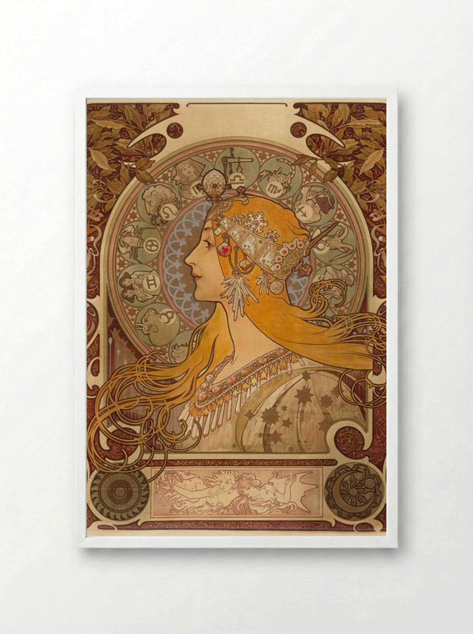 Zodiac - Alphonse Mucha - Framed Print White
