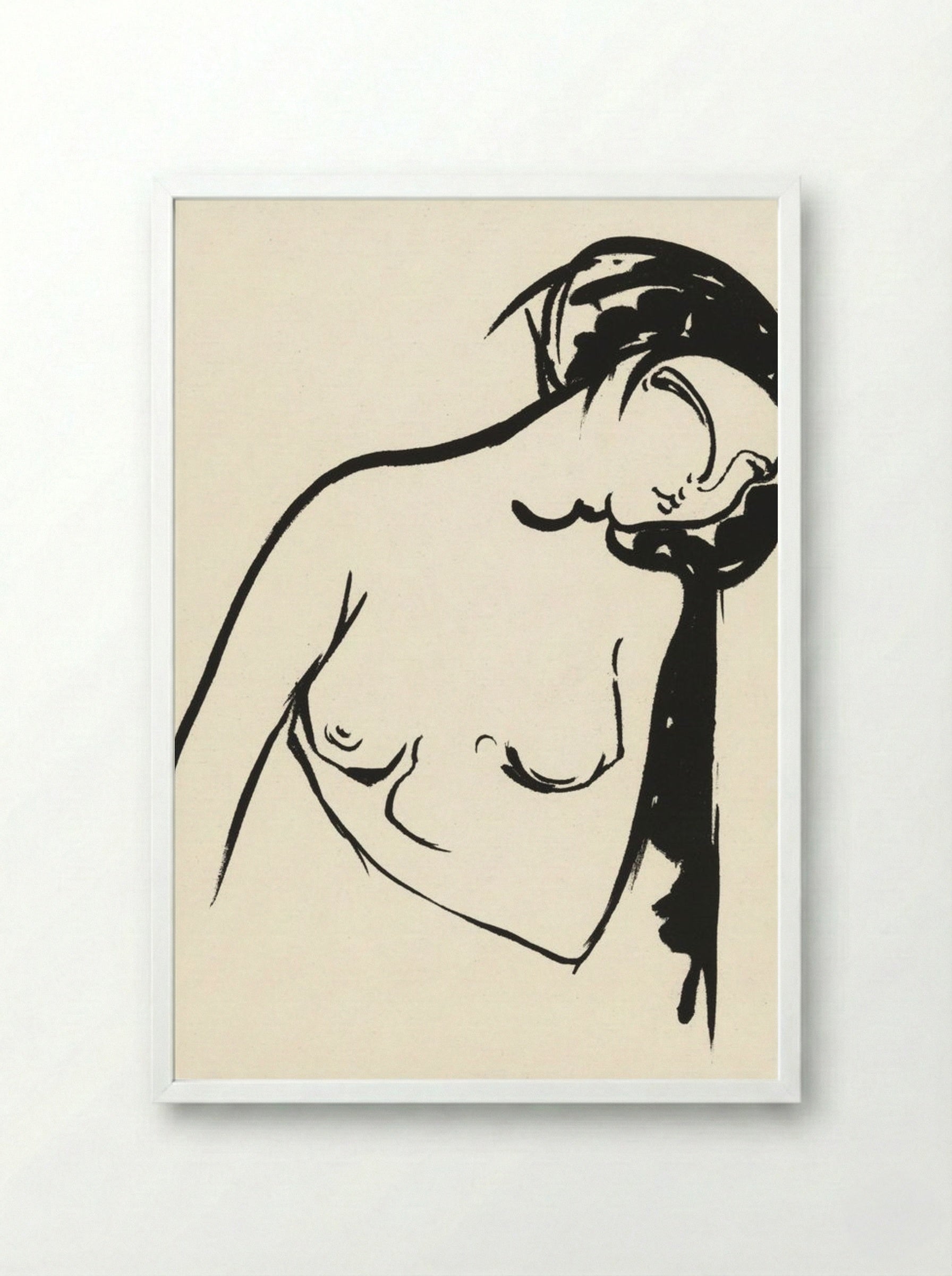 Naakte vrouw die haar borst aanraakt (Nude Woman Touching Her Breast) - Henri Jonas - Framed Print White