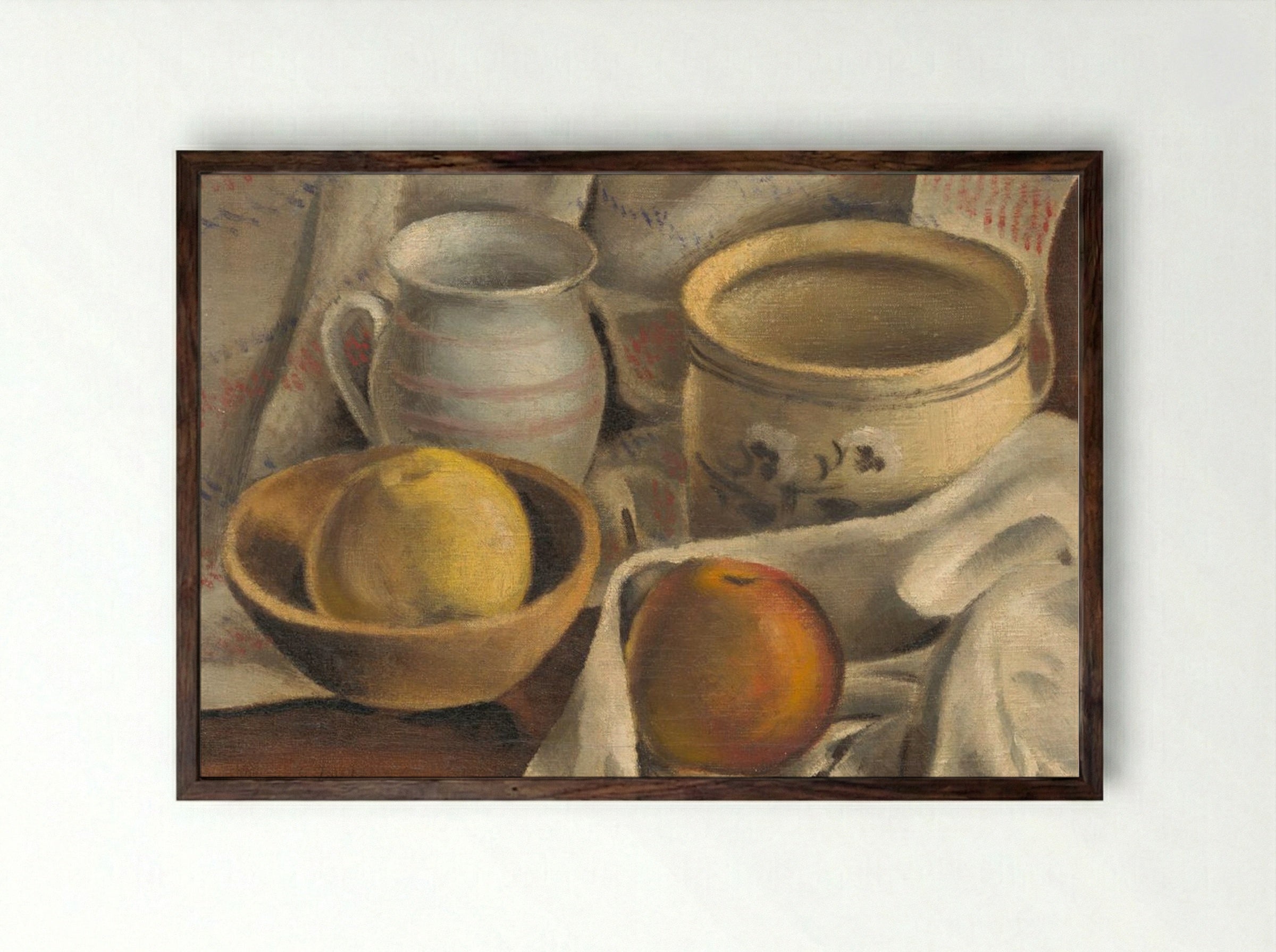 Still Life with Ceramic Pots and Apples - Mikuláš Galanda - Framed Print Dark Wood