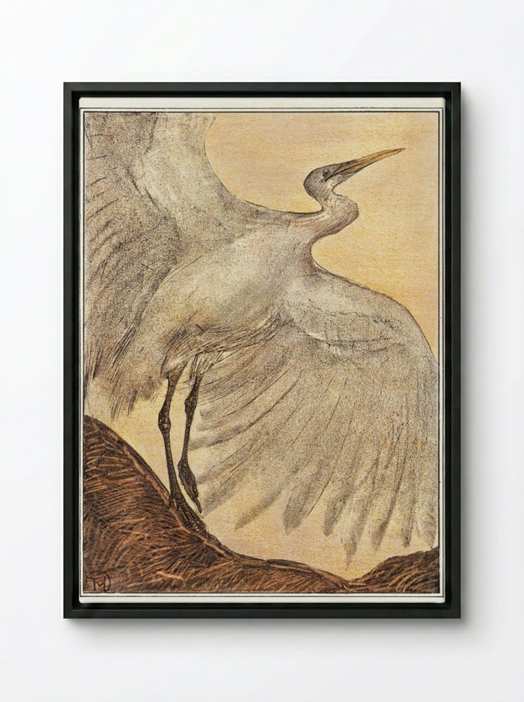 Zilverreiger (Heron) - Theo van Hoytema - Framed Canvas Black