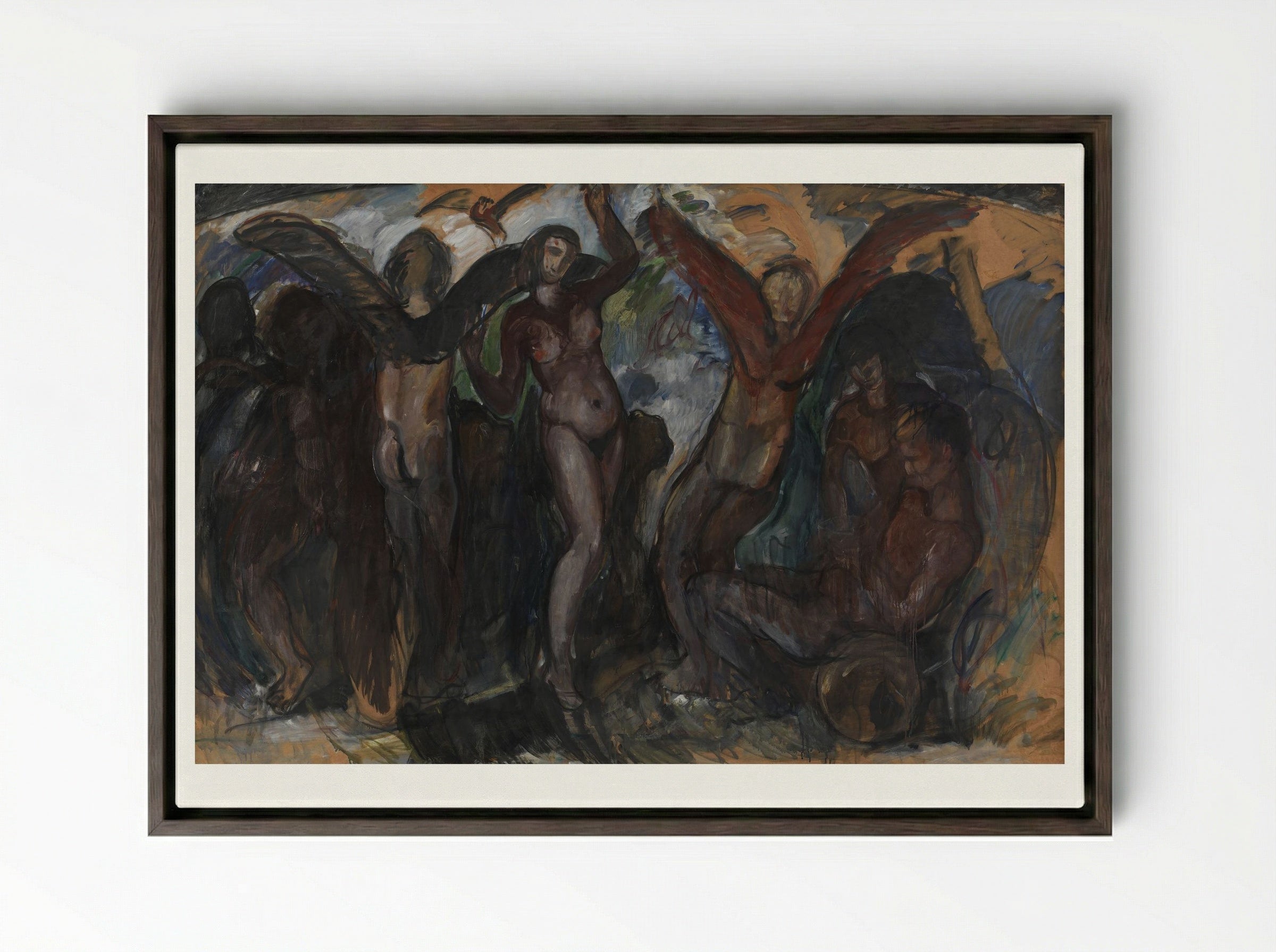 Figure Composition with Back Edges - Jens Adolf Jerichau - Framed Canvas Dark Wood