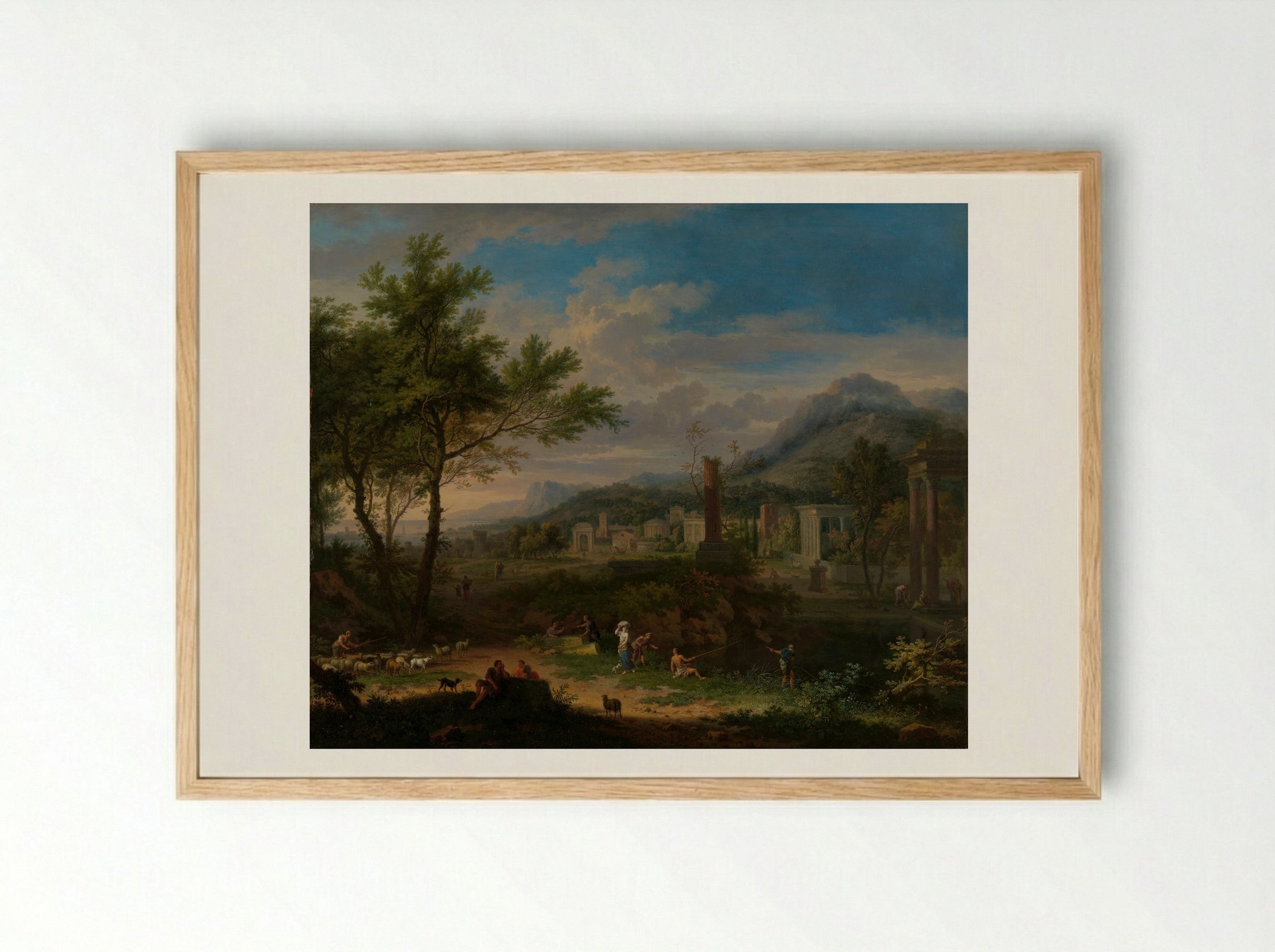 Arcadian Landscape with Fishermen - Jan van Huysum - Framed Print Wood