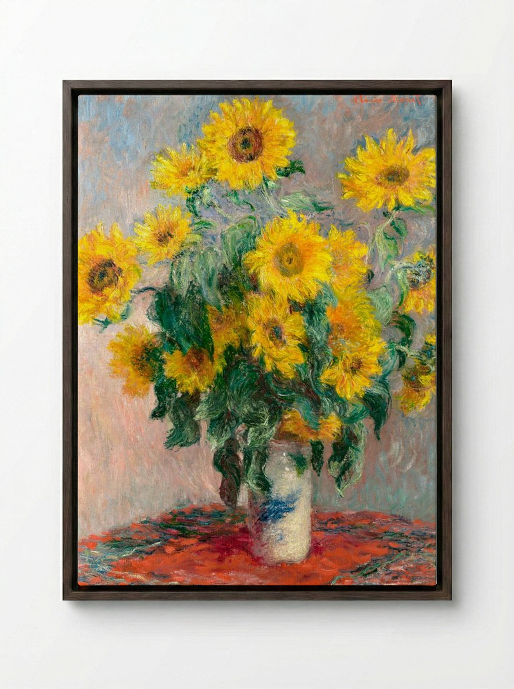 Bouquet of Sunflowers - Claude Monet - Framed Canvas Dark Wood