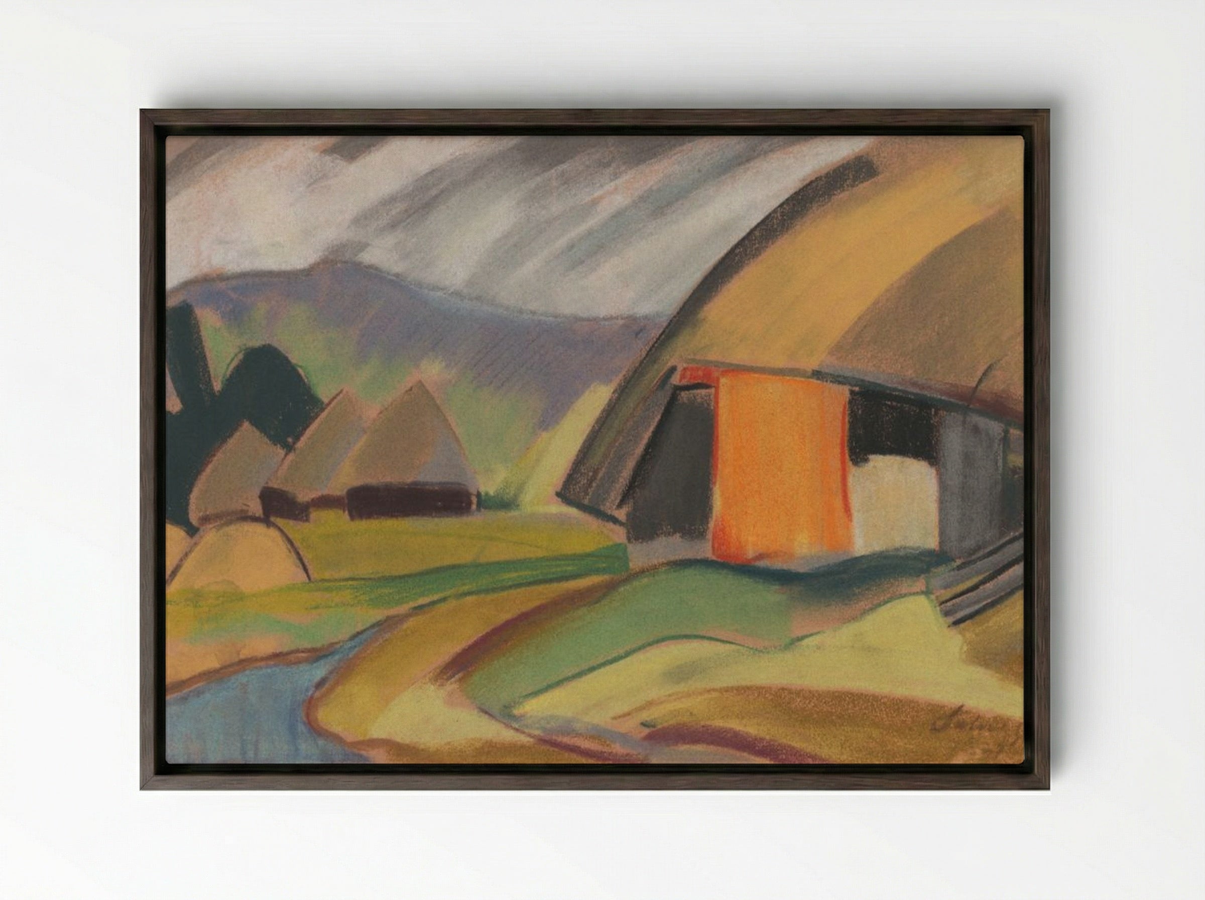 By the Village - Zolo Palugyay - Framed Canvas Dark Wood