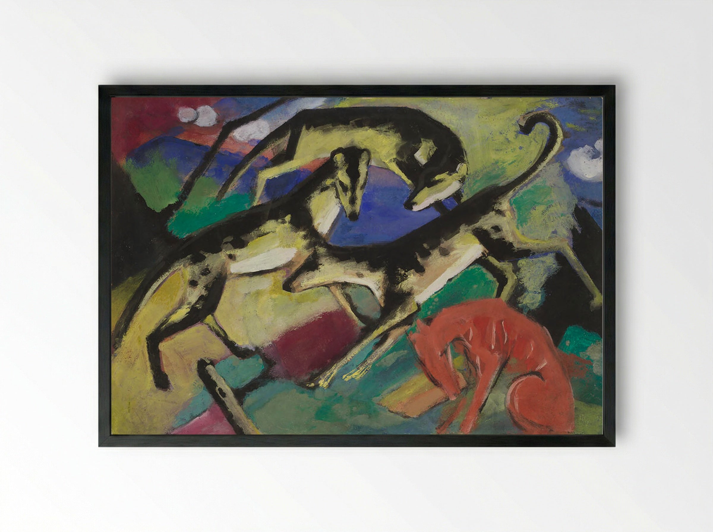 Playing Dogs - Franz Marc - Framed Print Black