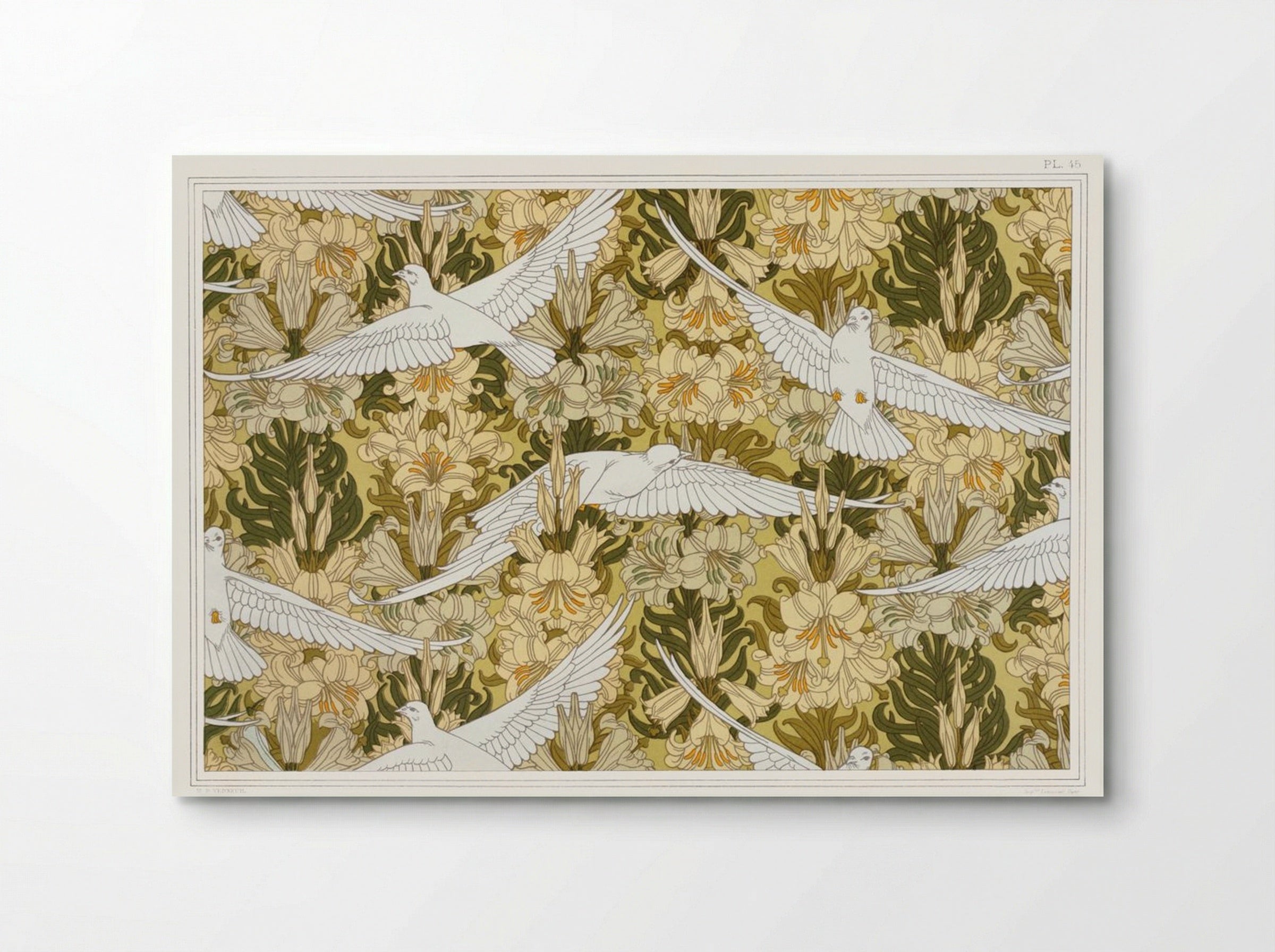 Colombes et Lis, Étoffe Imprimée (Doves and Lilies, Printed Fabric) - Maurice Pillard Verneuil - Poster