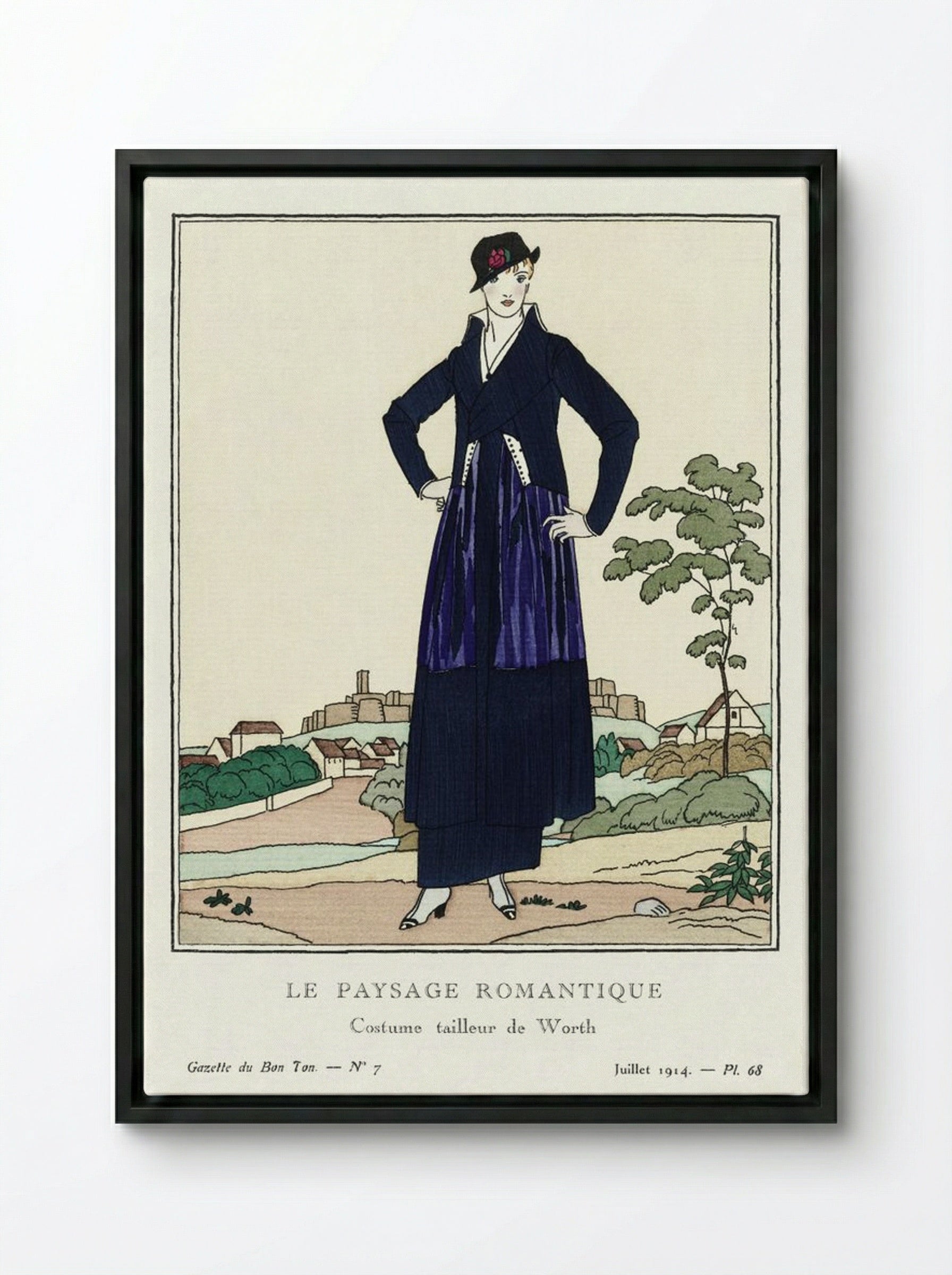 Le Paysage Romantique, Costume Tailleur de Worth - Bernard Boutet de Monvel - Framed Canvas Black