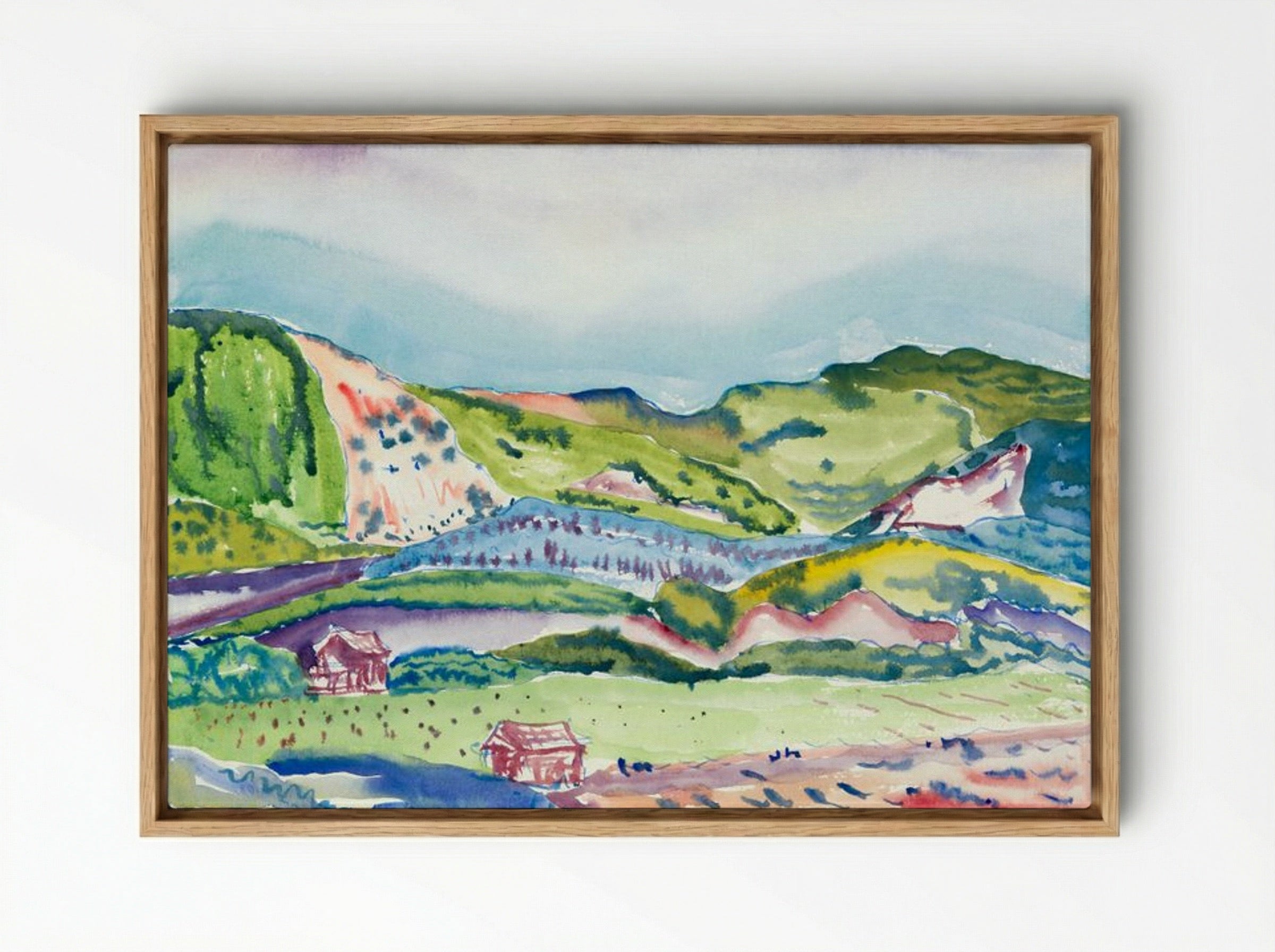 Mountain with Red House - Charles Demuth - Framed Canvas Wood